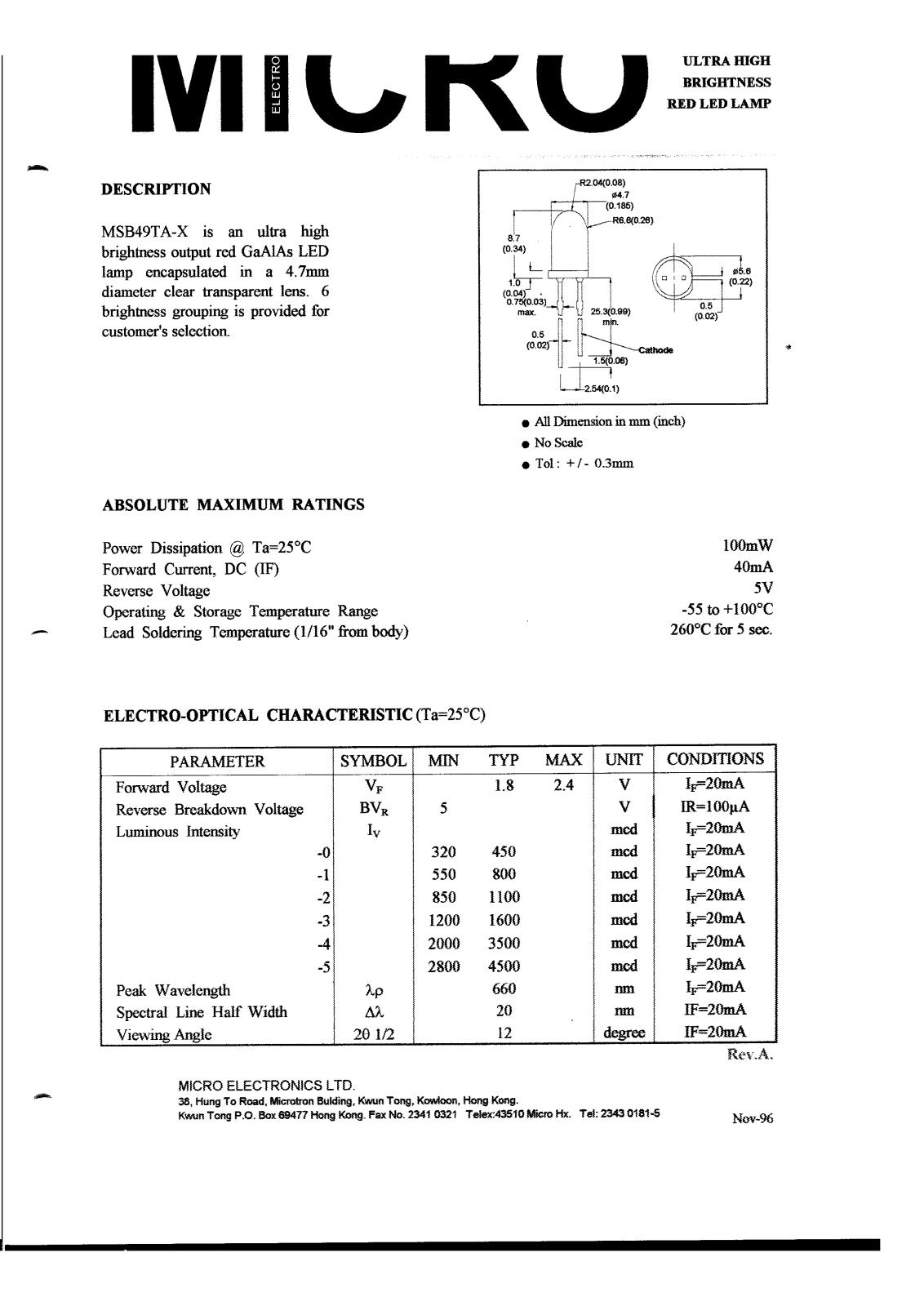 MICRO MSB49TA-0, MSB49TA-1, MSB49TA-2, MSB49TA-3, MSB49TA-5 Datasheet