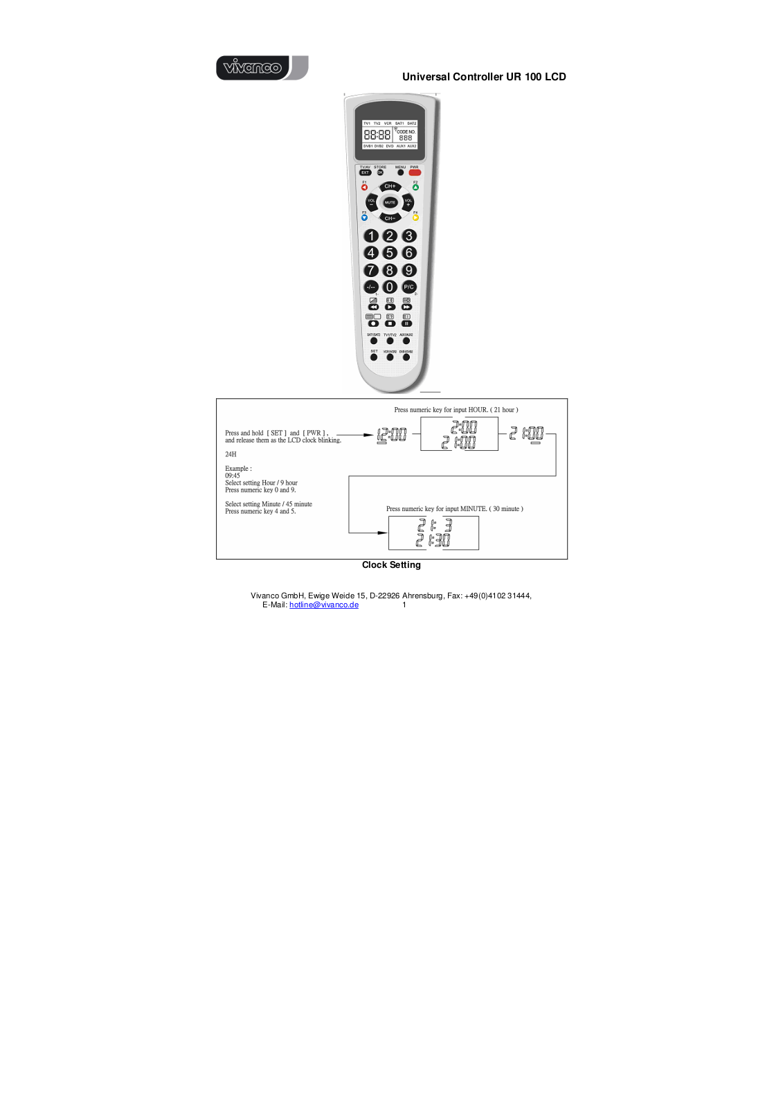 VIVANCO 10 IN 1 UNIVERSAL LCD REMOTE CONTROL User Manual