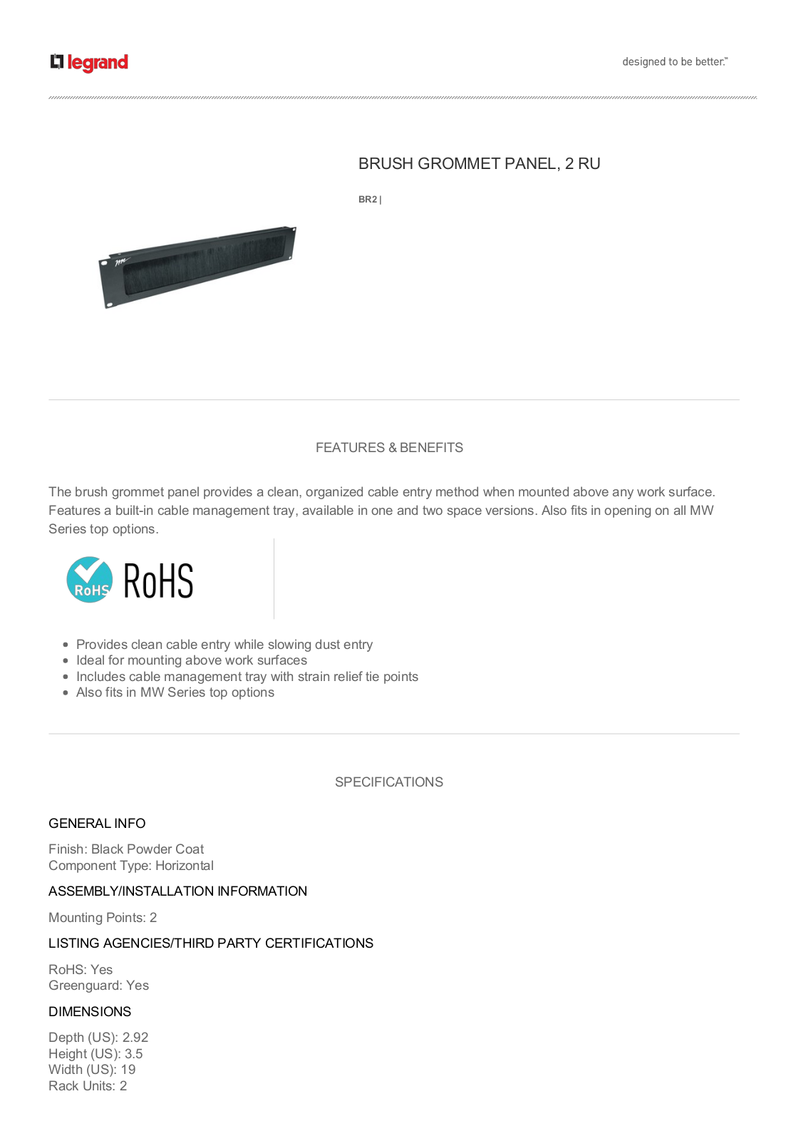 Middle Atlantic BR2 Datasheet