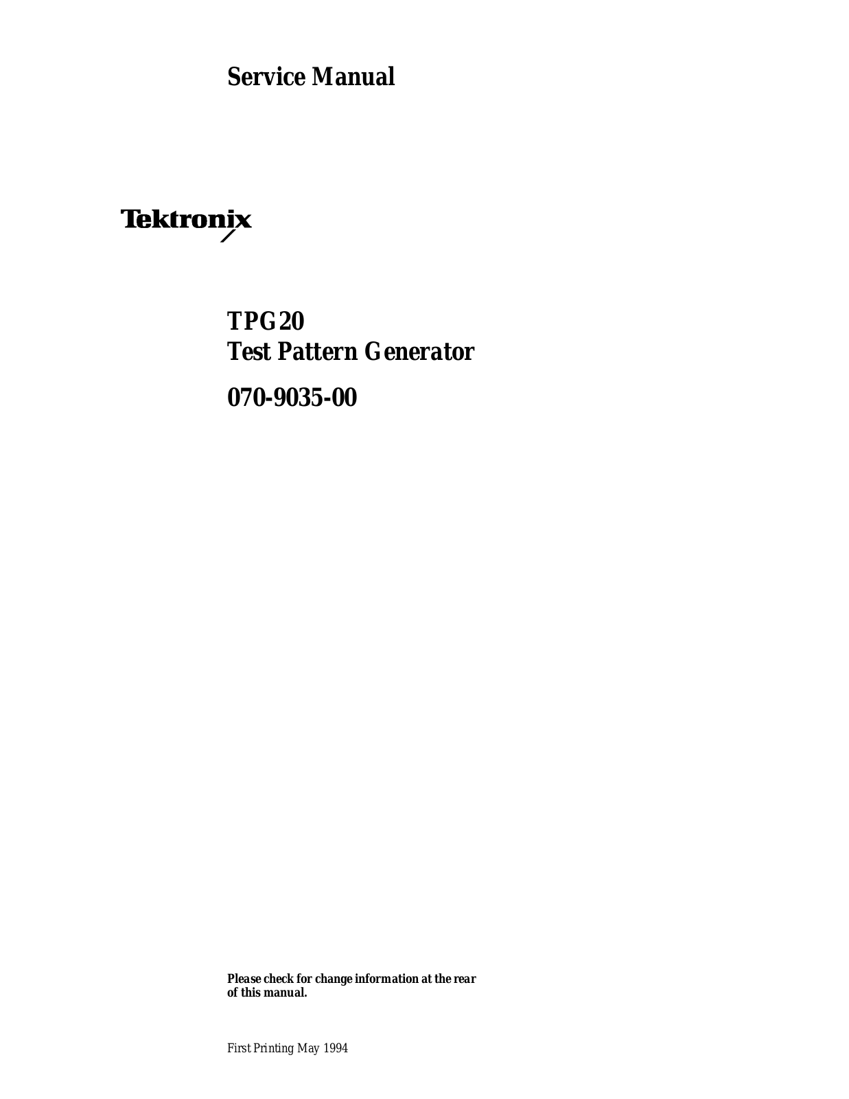 Tektronix TPG20 User Manual