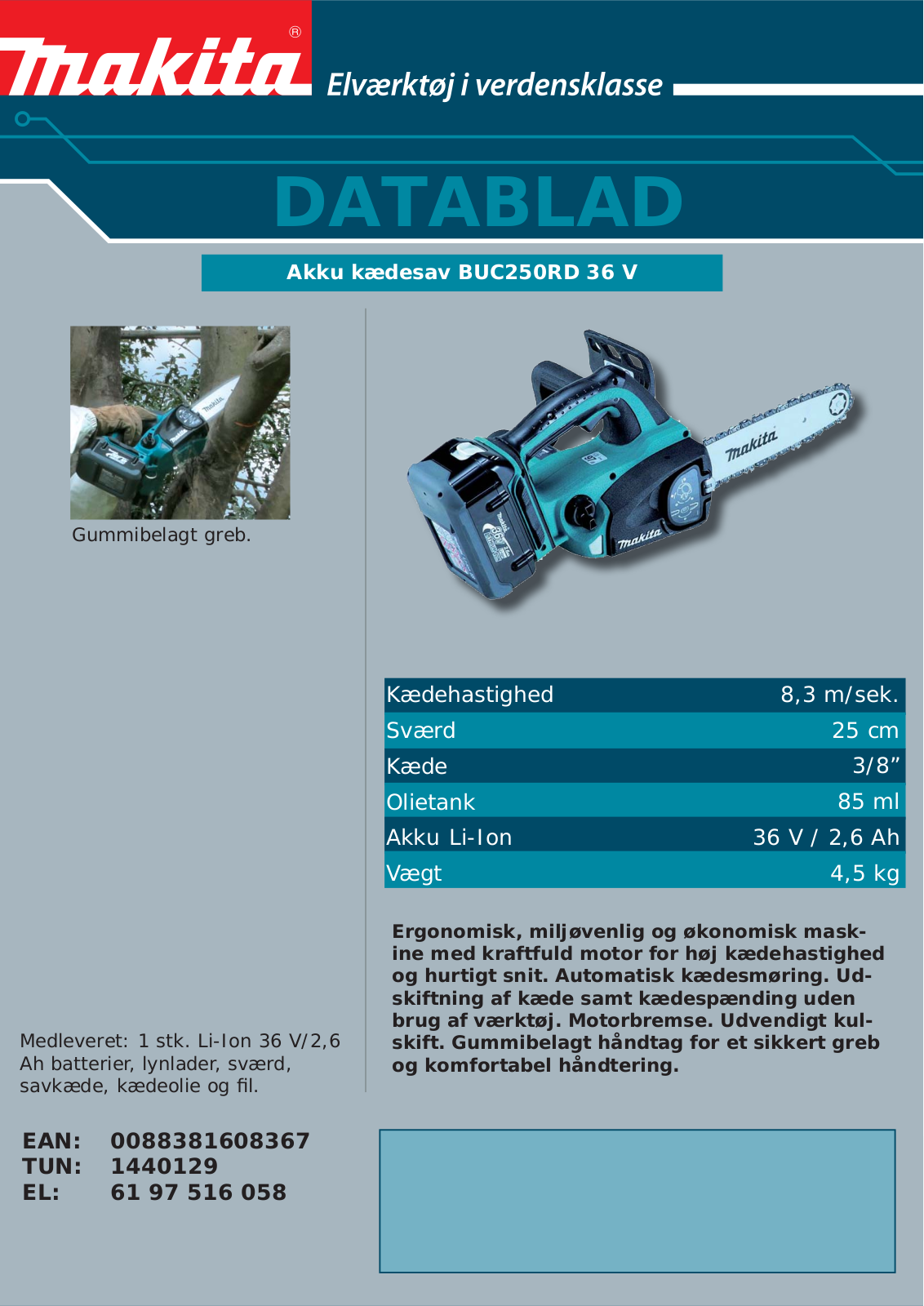 Makita BUC250RD DATASHEET