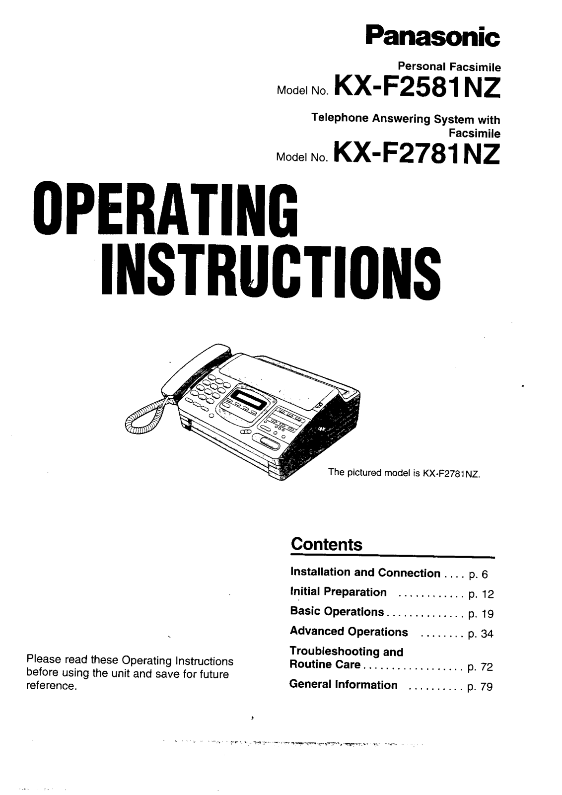 Panasonic KX-F2581NZ User Manual