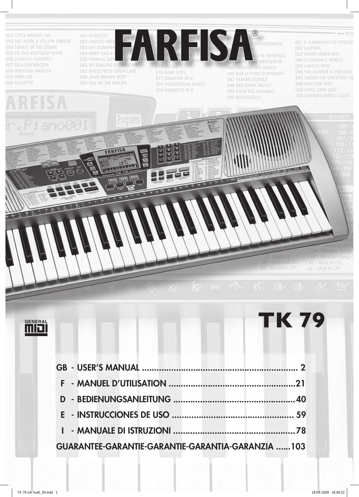 Farfisa TK79 USER’S MANUAL