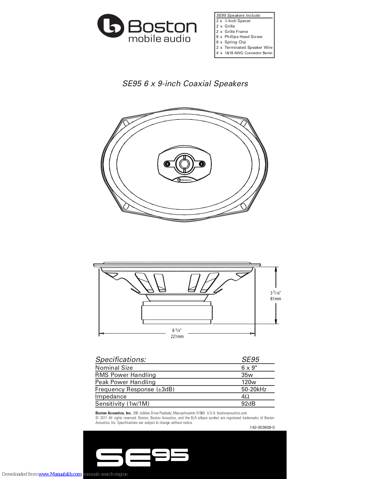 Boston Acoustics SE95 Specifications