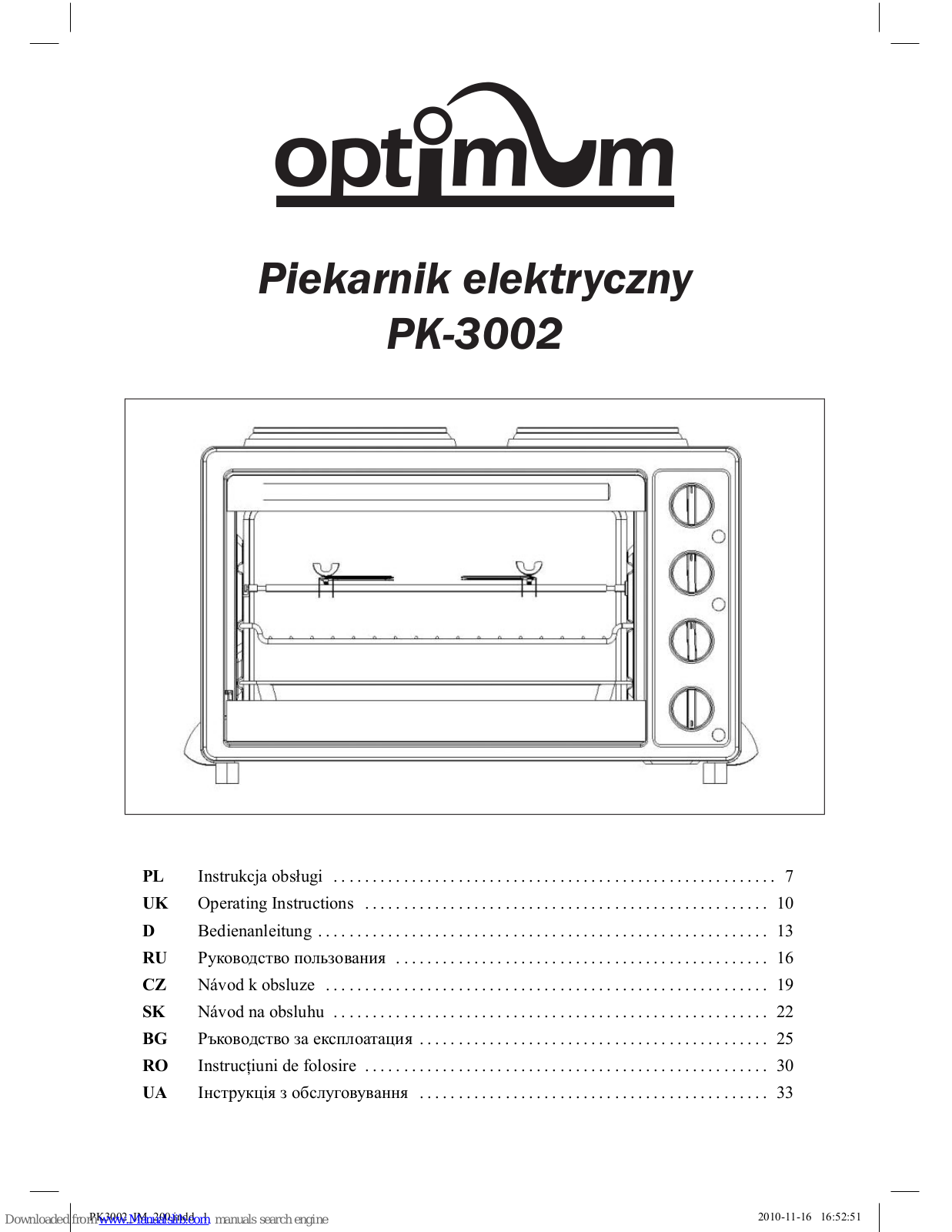 Optimum PK-3002 Operating Instructions Manual