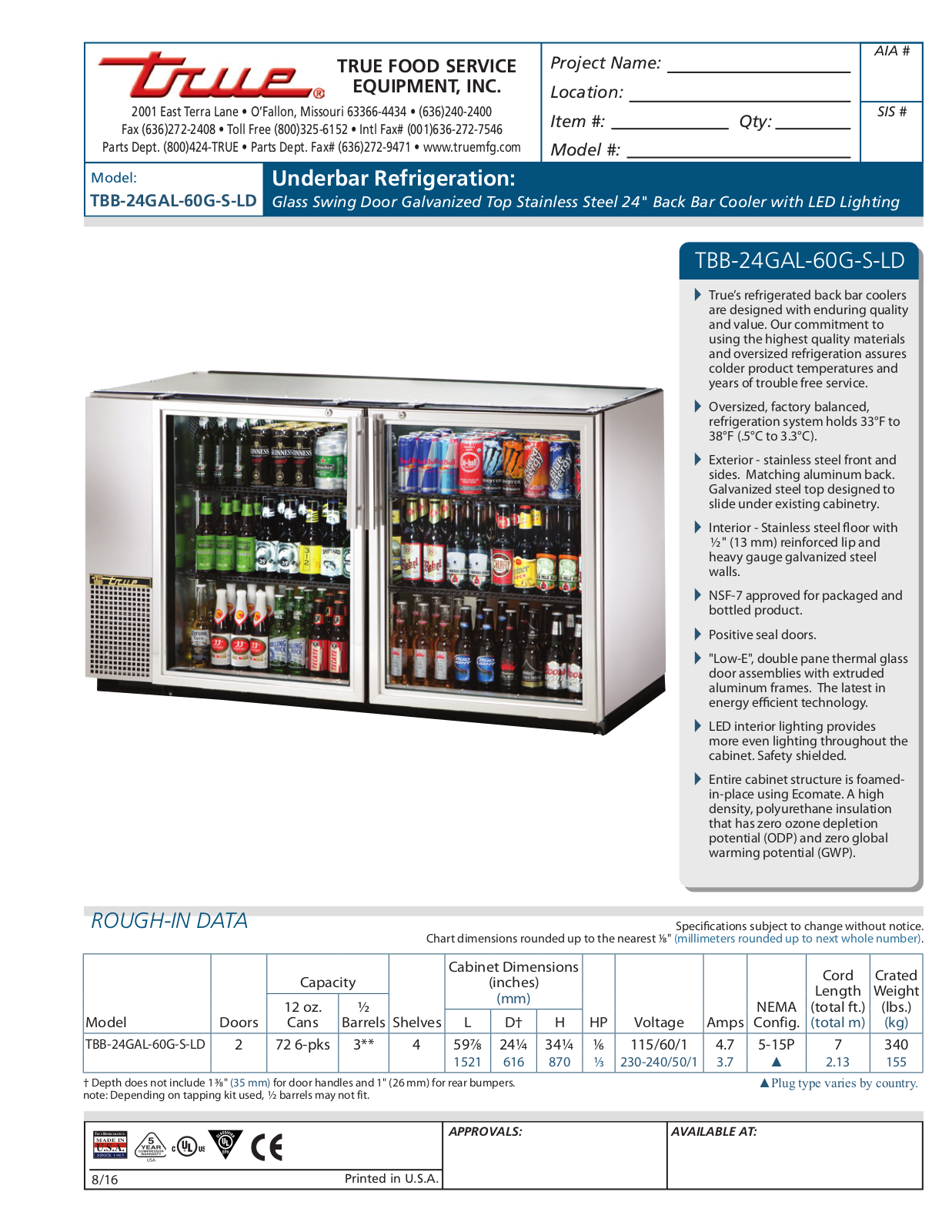 True TBB-24GAL-60G-S-LD User Manual