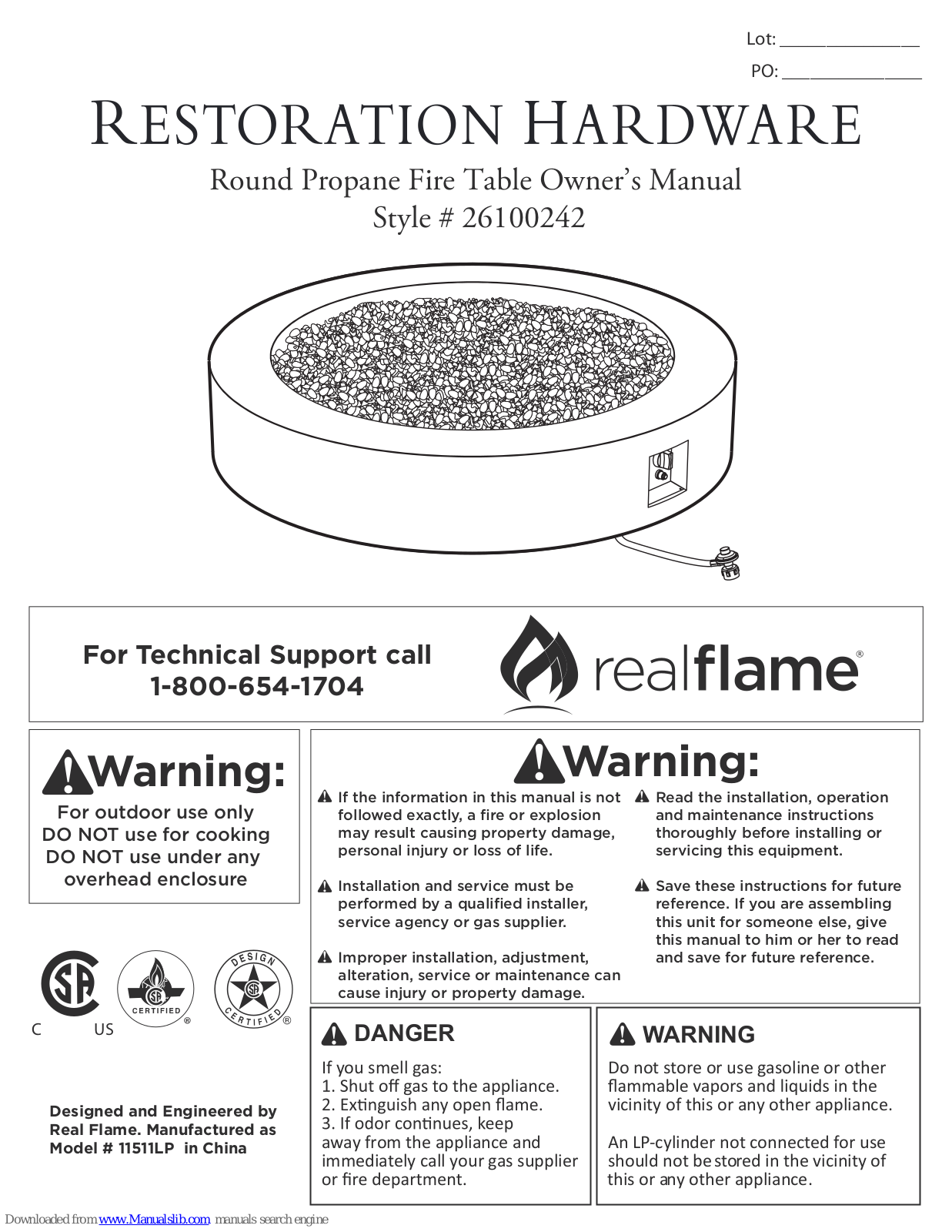 RealFlame Round Propane Fire Table Owner's Manual