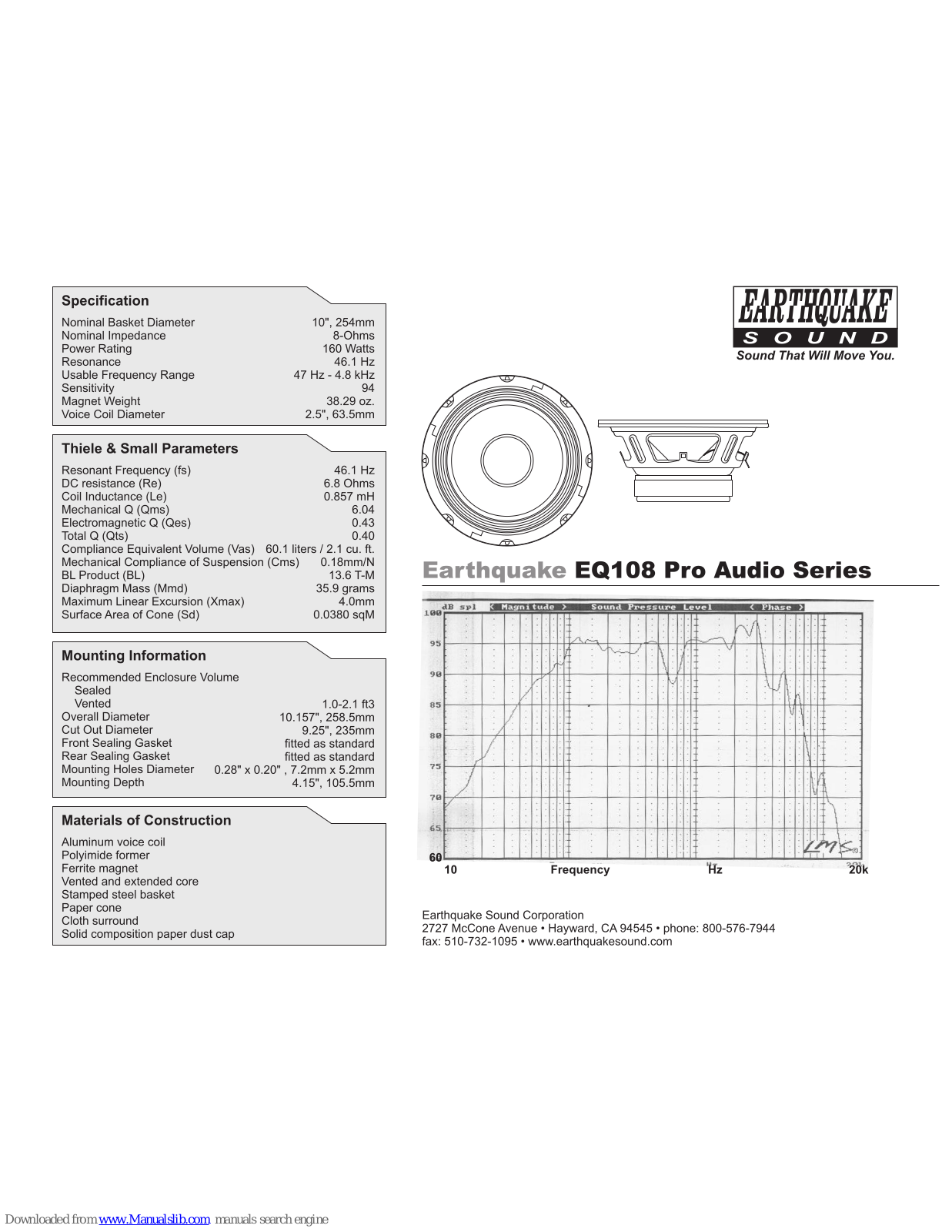 EarthQuake EQ108 Specification