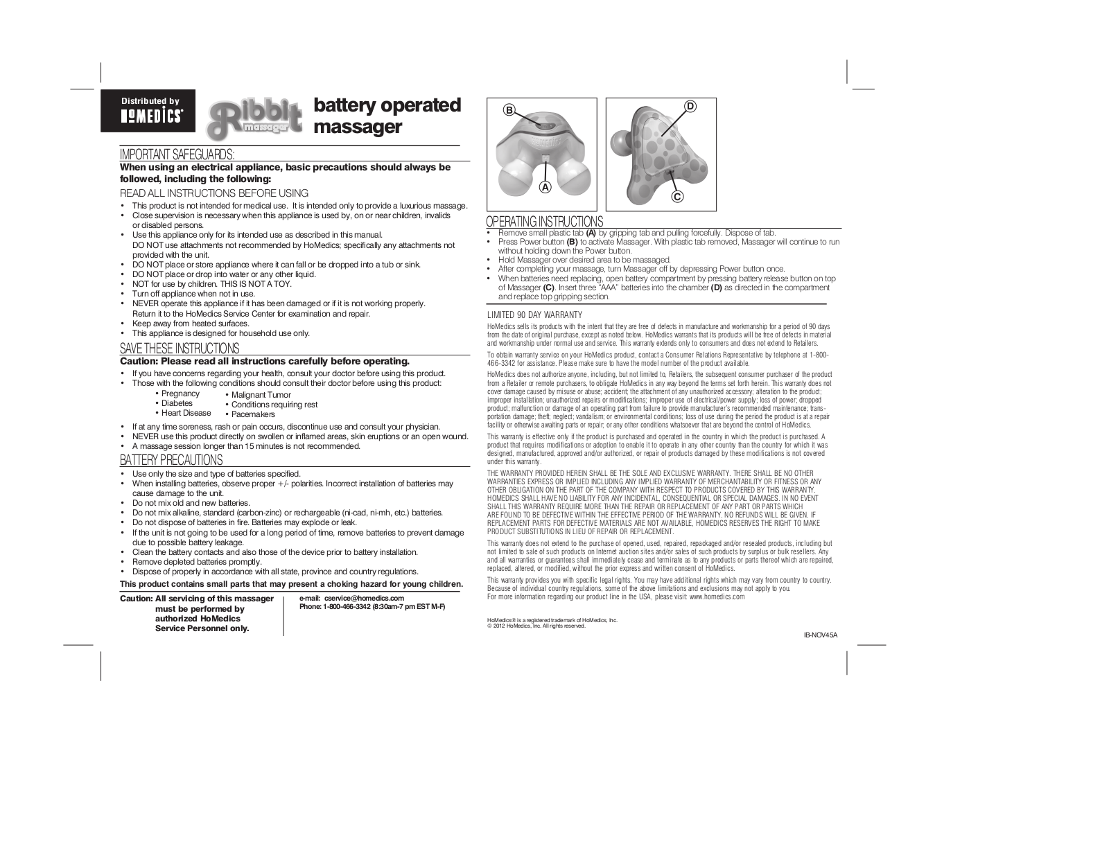 HoMedics IB-NOV45A, NOV-45-9CTM User Manual