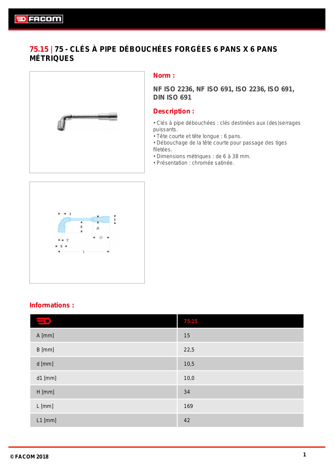 Facom 75.15 Specification