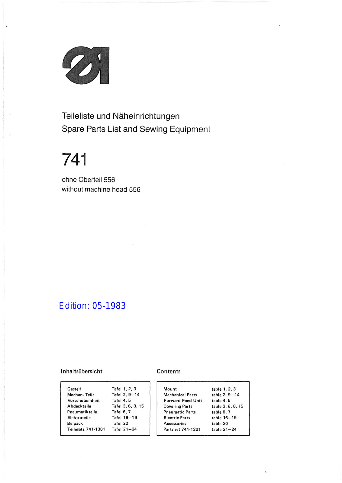 Dürkopp Adler 741 Parts List