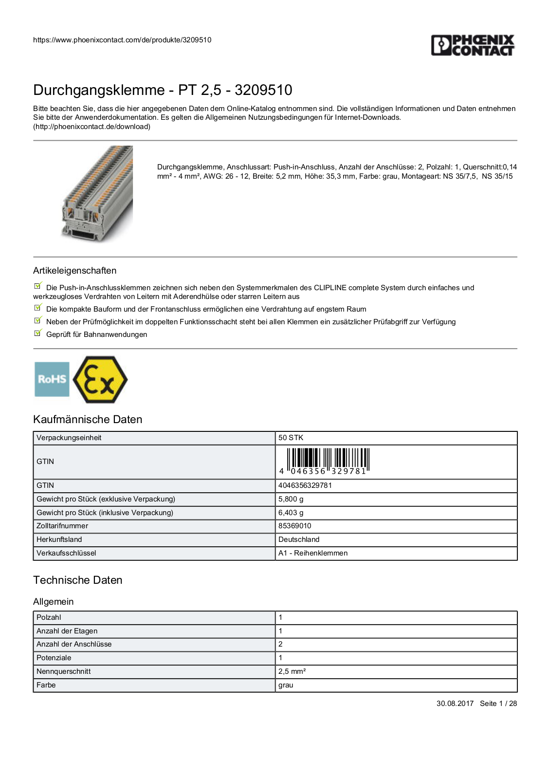 PHOENIX-CONTACT PT 2,5 Datasheet - ManualMachine.com