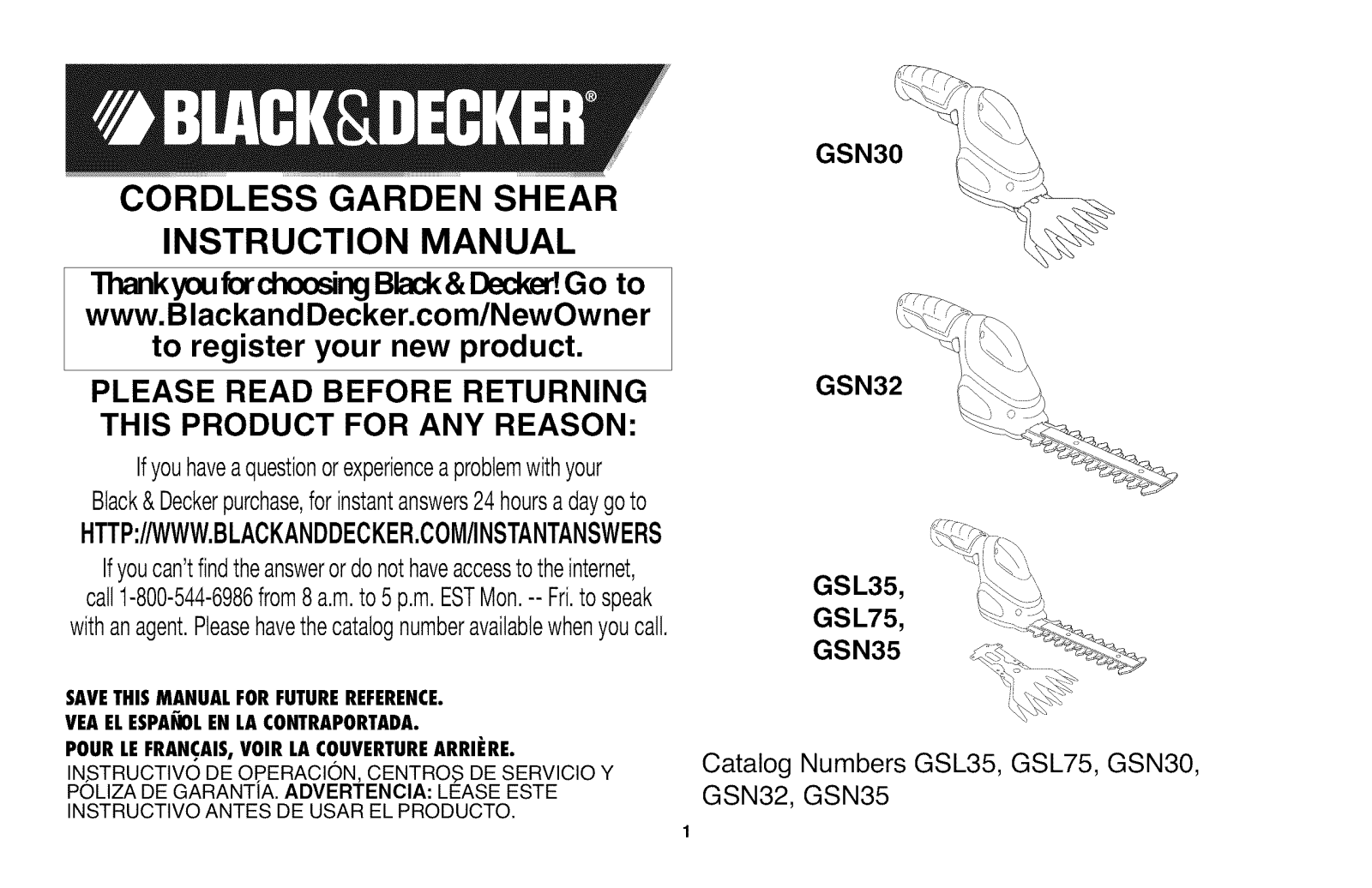 Black & Decker GSL35 TYPE 1, GSN32 TYPE 1, GSN30 TYPE 1 Owner’s Manual