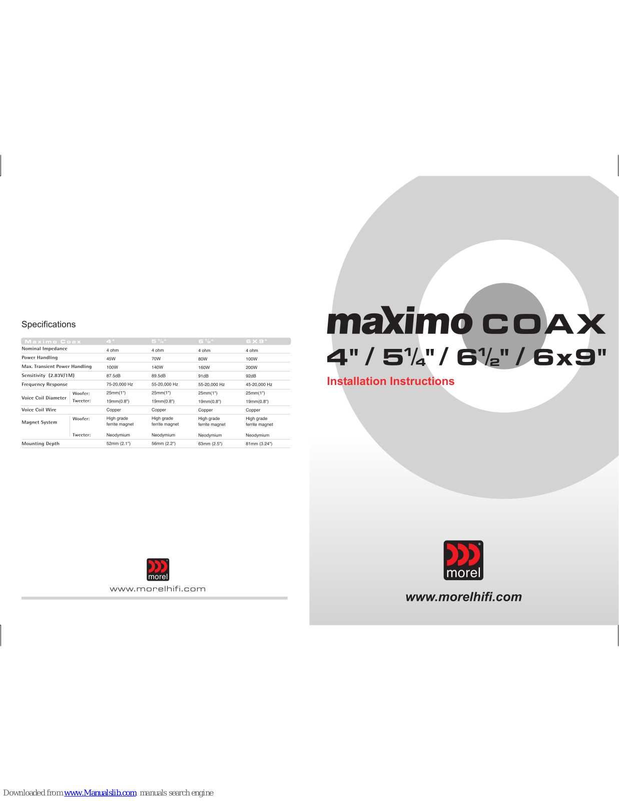 Morel Maximo Coax 4, Maximo Coax 5, Maximo Coax 6, Maximo Coax 6x9, Maximo Coax 5 1/4 Installation Instructions Manual