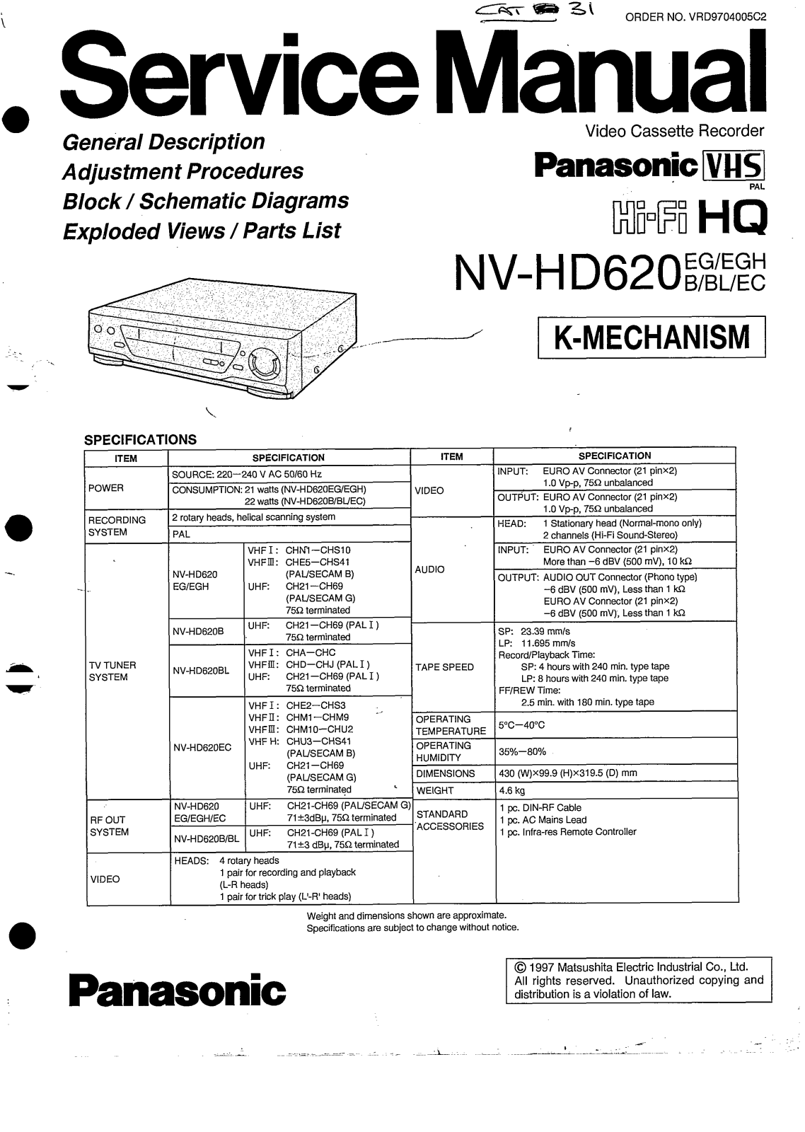 Panasonic NV-HD620 Service Manual