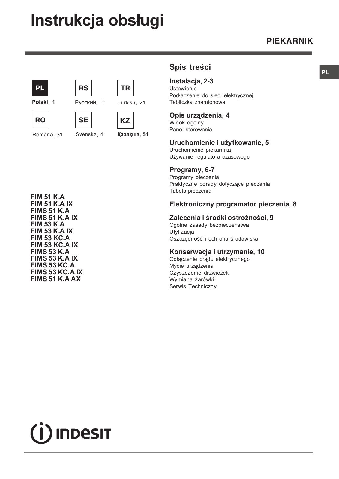 Indesit FIMS 51 K.A IX, FIMS 51 K.A IX S User Manual