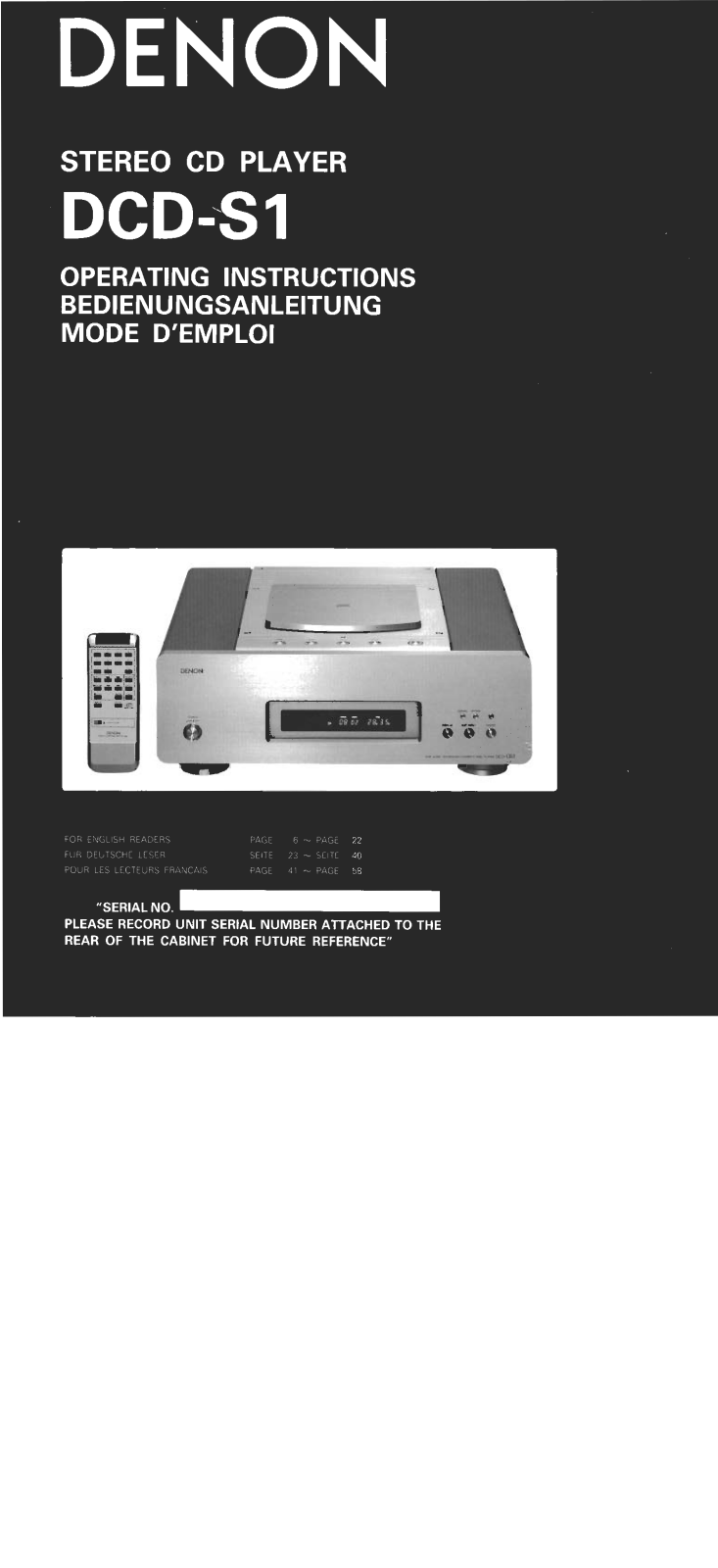 Denon DCD-S1 Owner's Manual