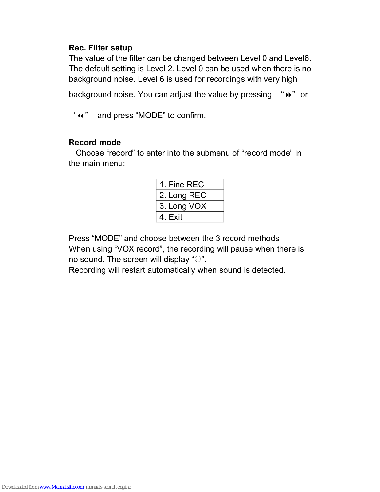 MPMan MP-FUB26 - RECORDING FILTER Setup Manual