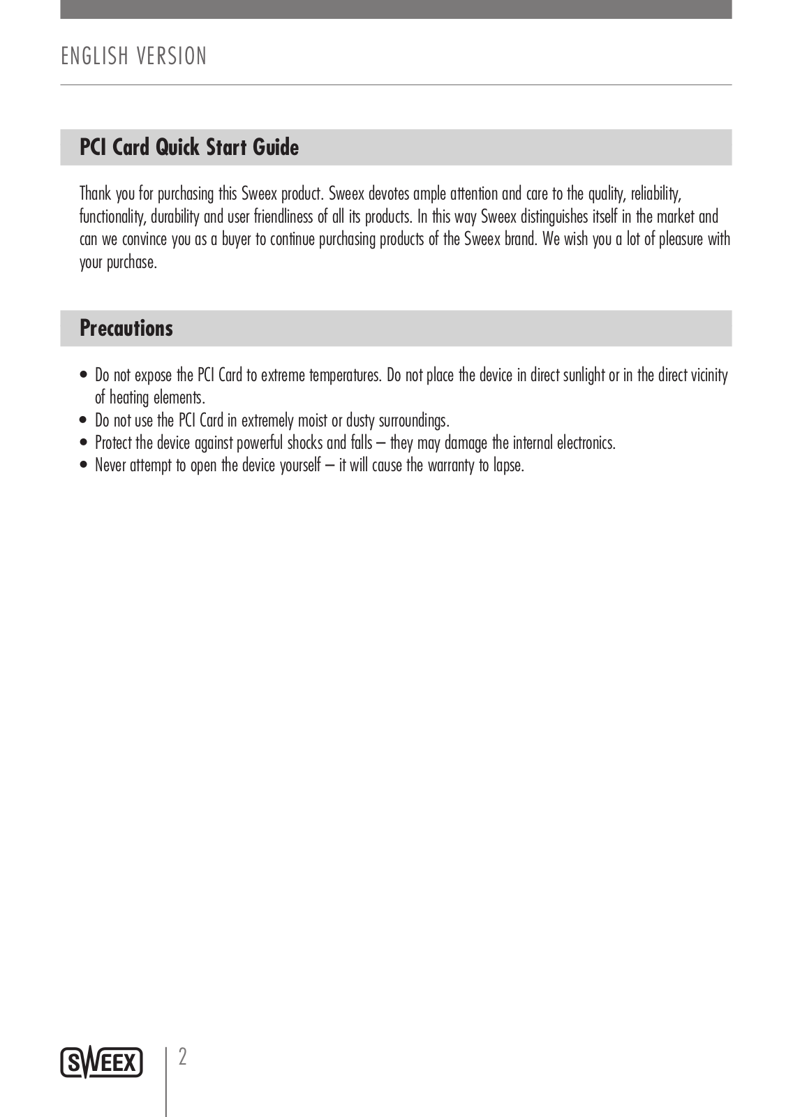 Sweex GC811 Quick start guide