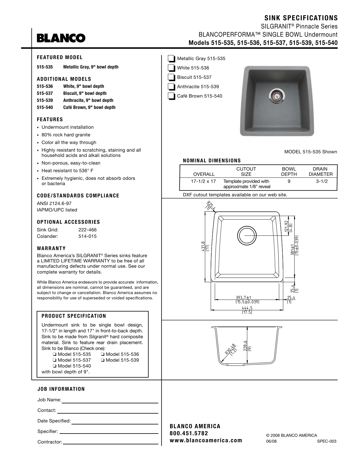 Blanco 515-540, 515-539, 515-536, 515-537, 515-535 User Manual