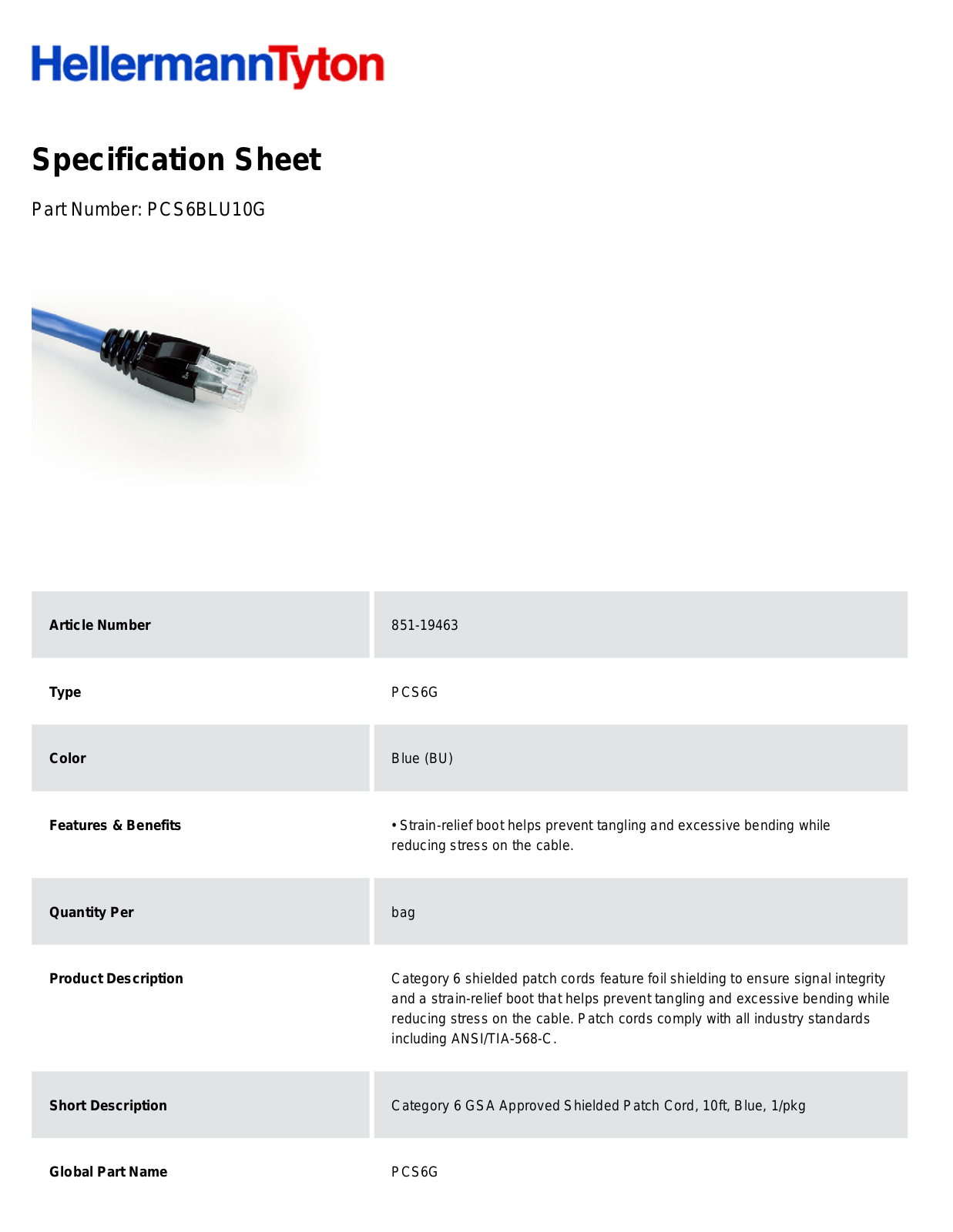 HellermannTyton PCS6BLU10G Specification Sheet - ManualMachine.com
