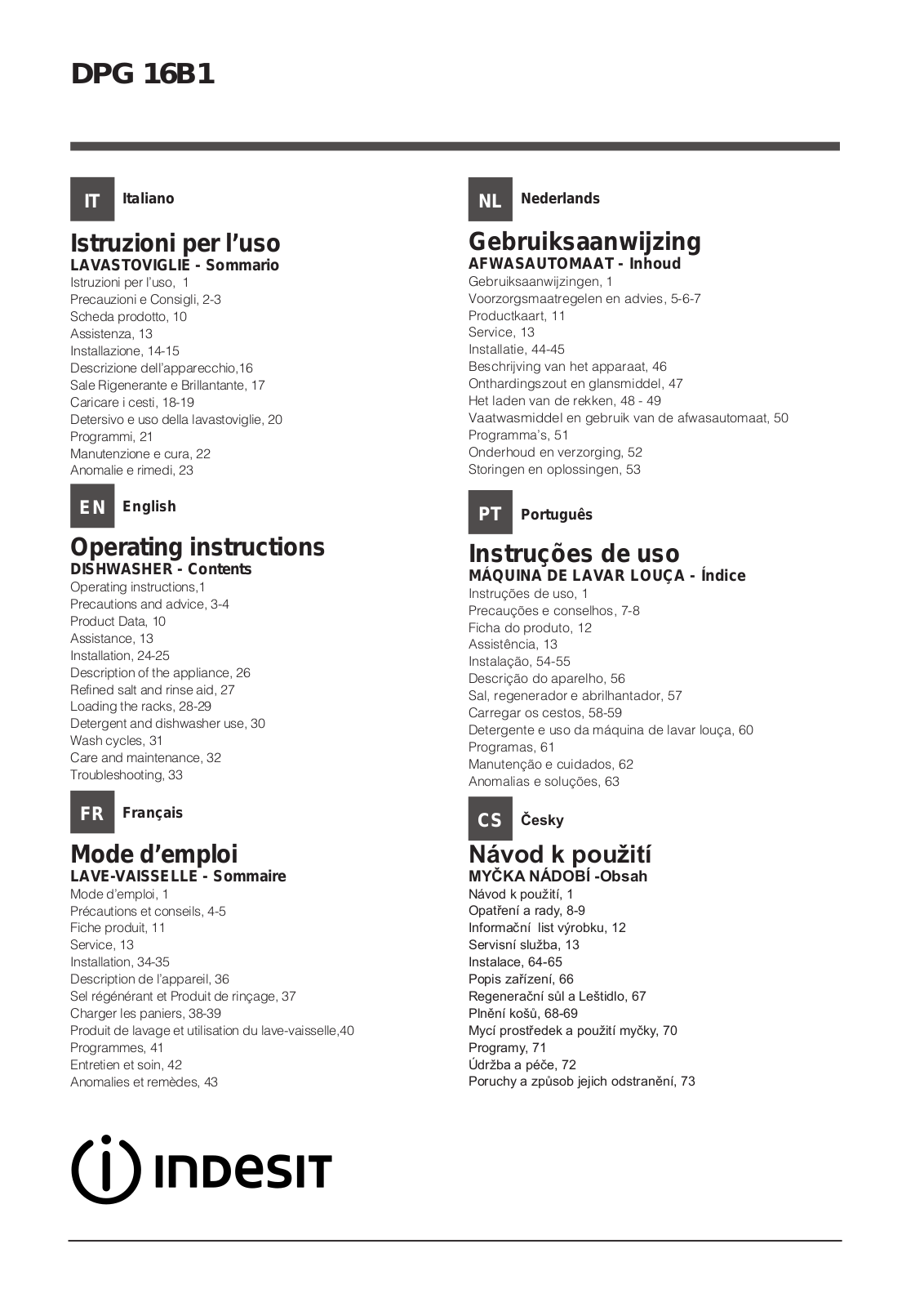 INDESIT DPG 16B1 A NX EU User Manual