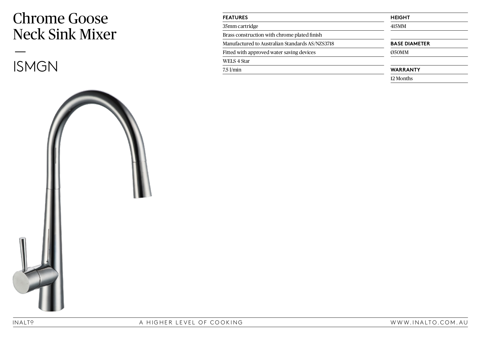 Inalto ISMGN Specifications Sheet