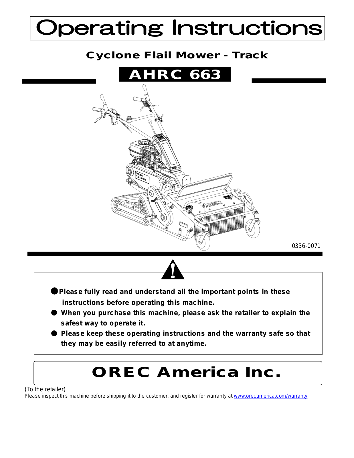 OREC AHRC 663 Operating Instructions Manual