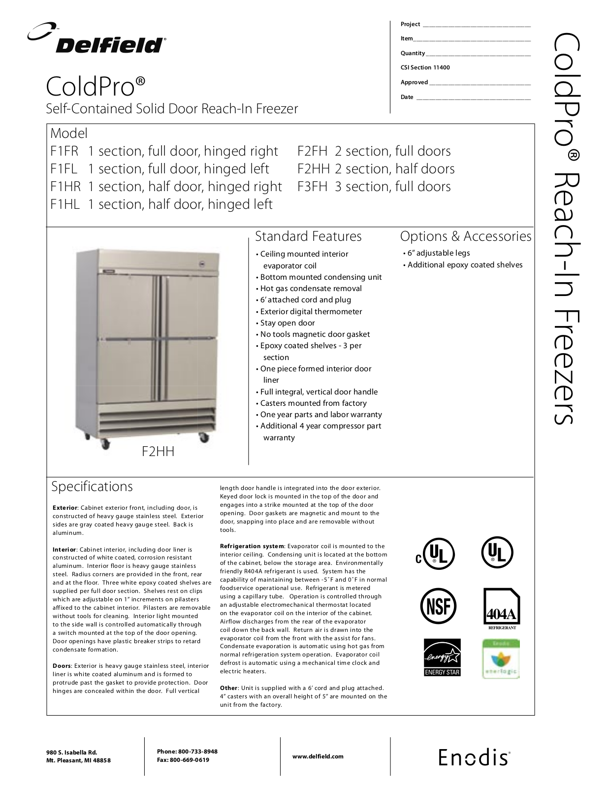 Delfield ColdPro F2HH 2, ColdPro F1HL 1, ColdPro F1FR 1, ColdPro F1HR 1, ColdPro F1FL 1 User Manual