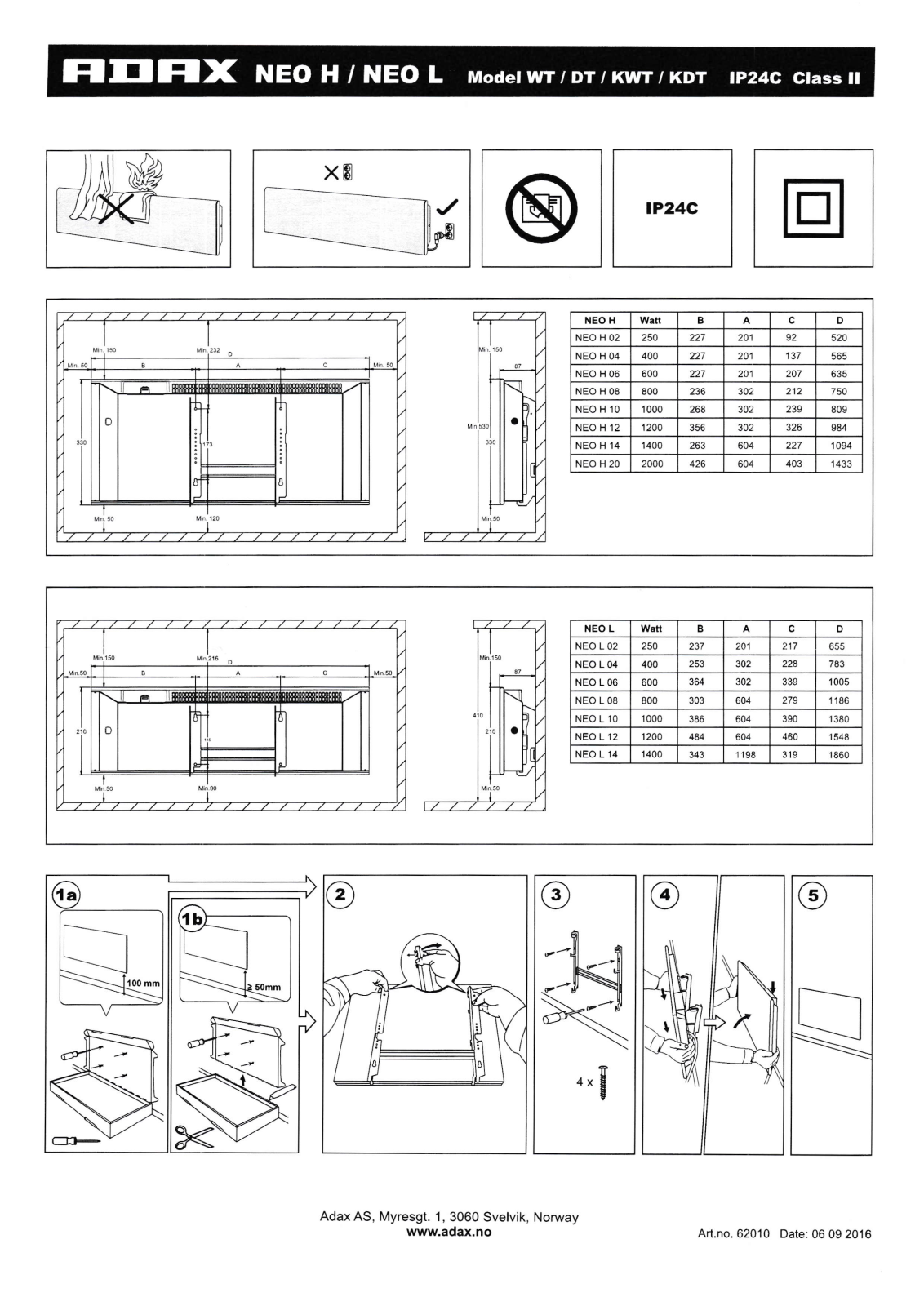 Adax NEO H 02 WT, NEO H 06 WT, NEO H, NEO H 04 WT, NEO H 08 WT Quick Start Manual - ManualMachine.com