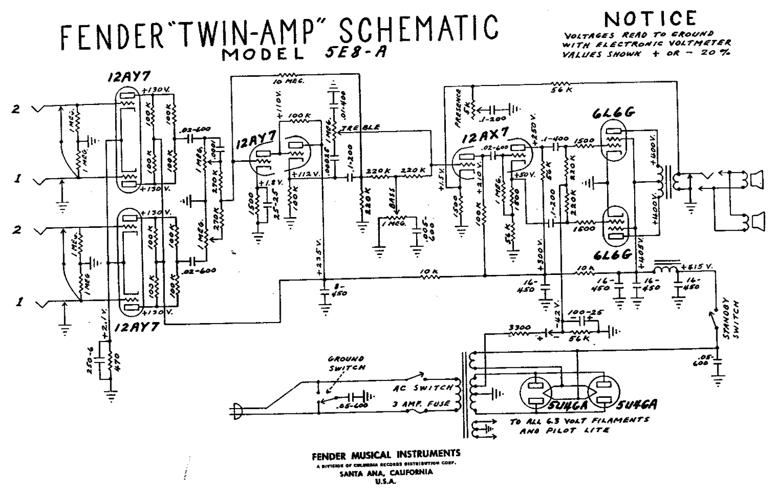 Fender Twin-5E8A Schematic