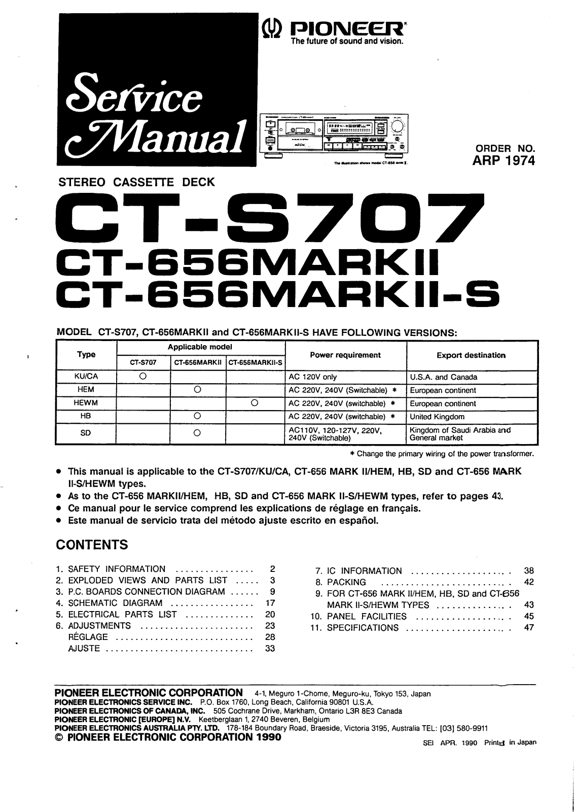 Pioneer CT-656 Mk2, CTS-707 Service manual