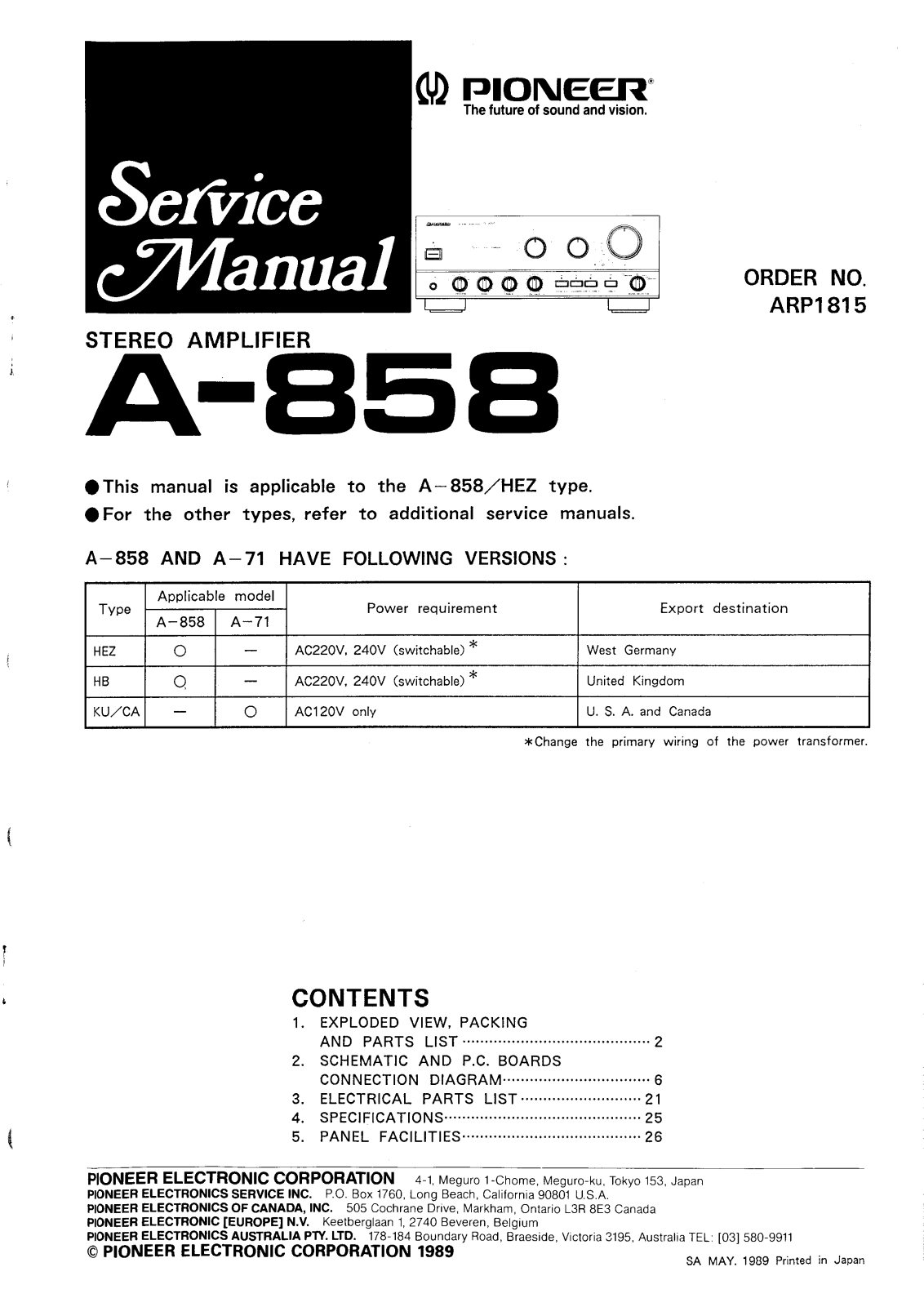 Pioneer A-858 Service manual