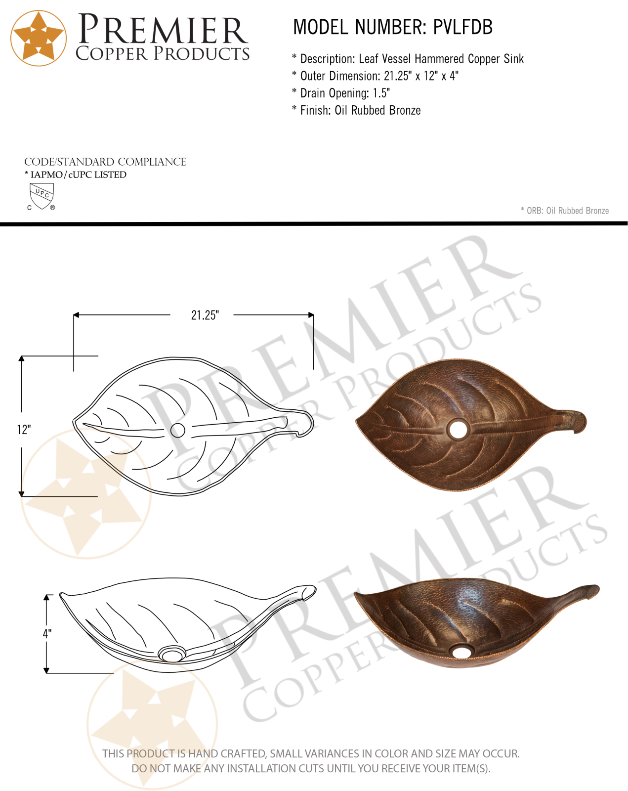 Premier Copper Products IER1681 Specifications - ManualMachine.com