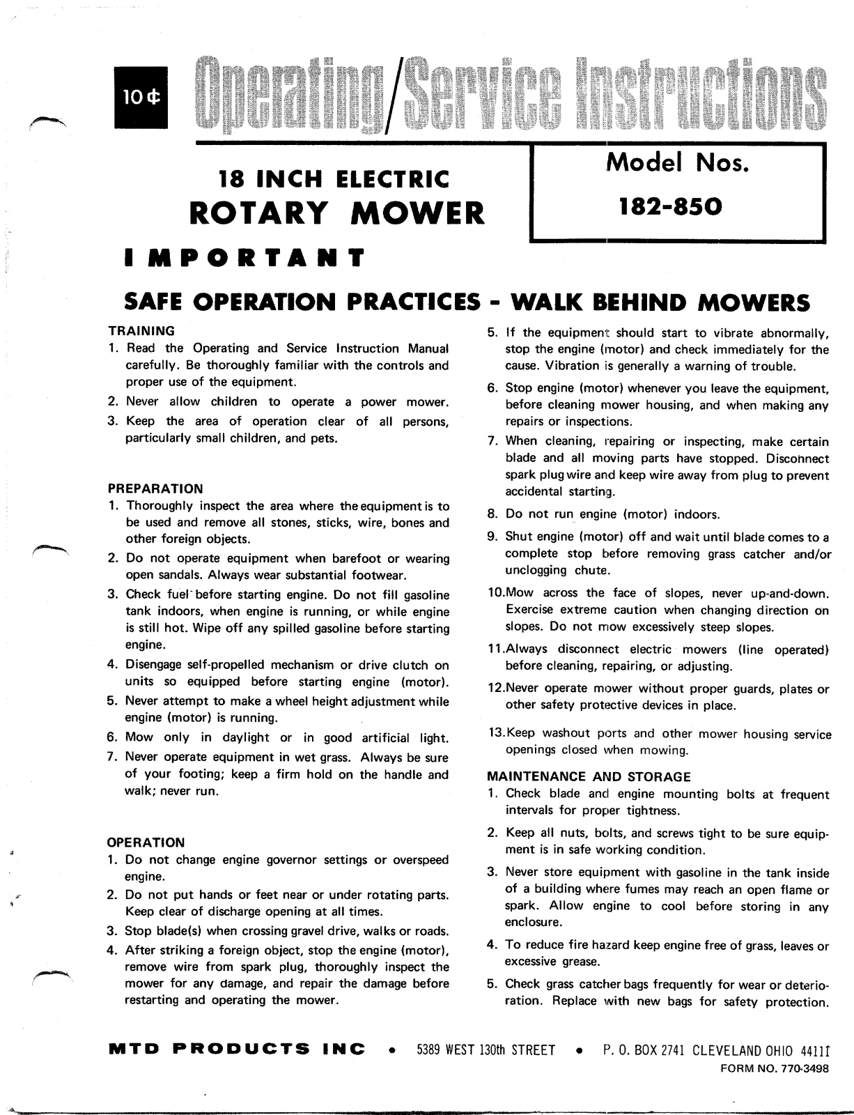 MTD 182-850 User Manual