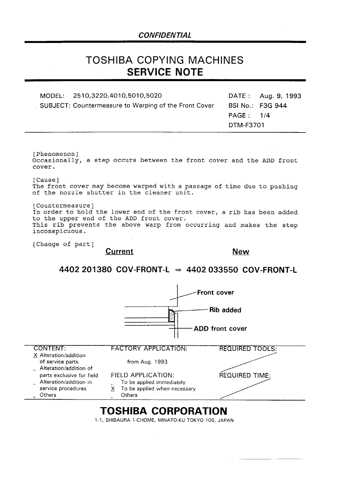 Toshiba f3g944 Service Note