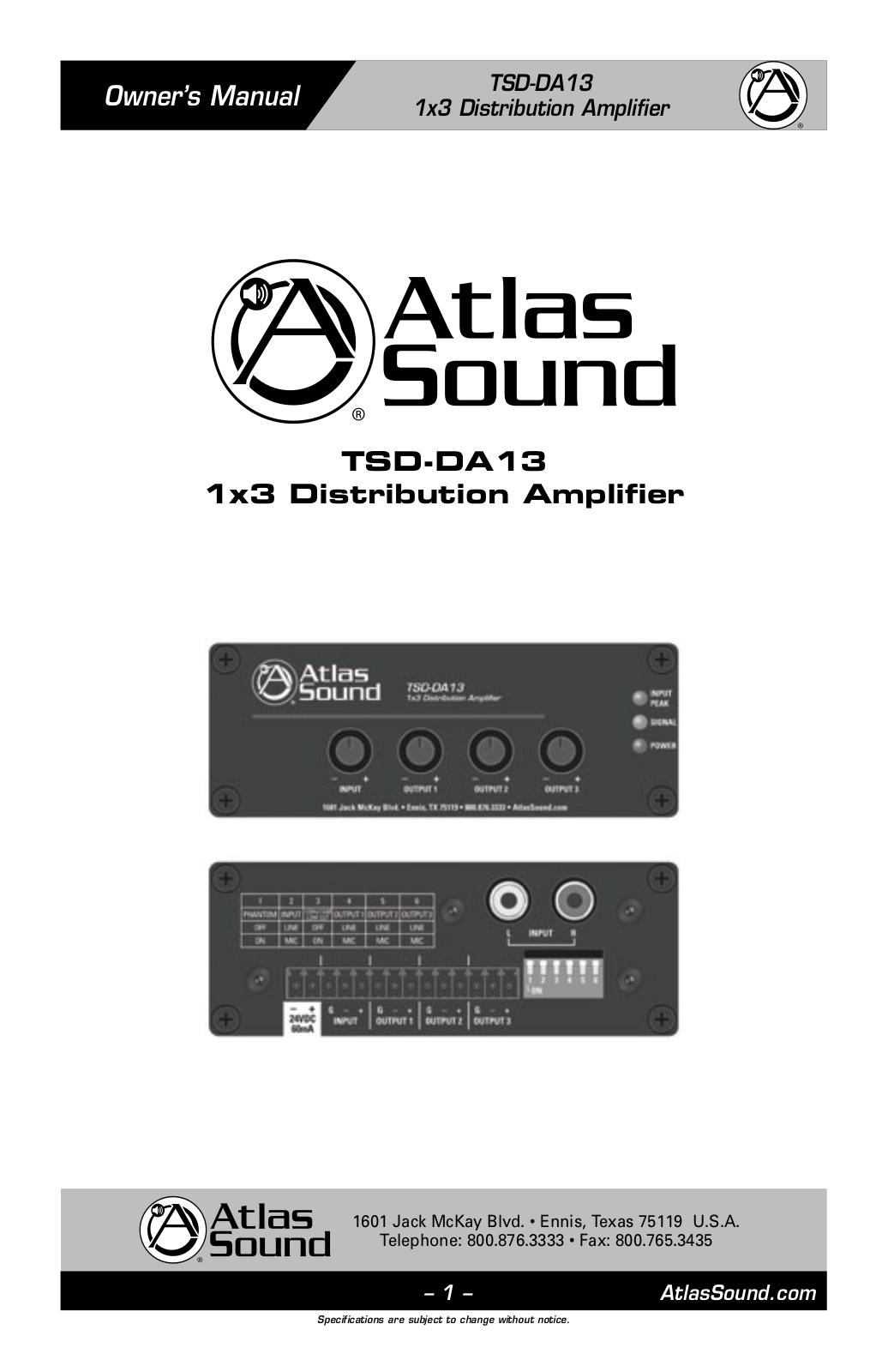 Atlas Sound TSDDA13 User Manual