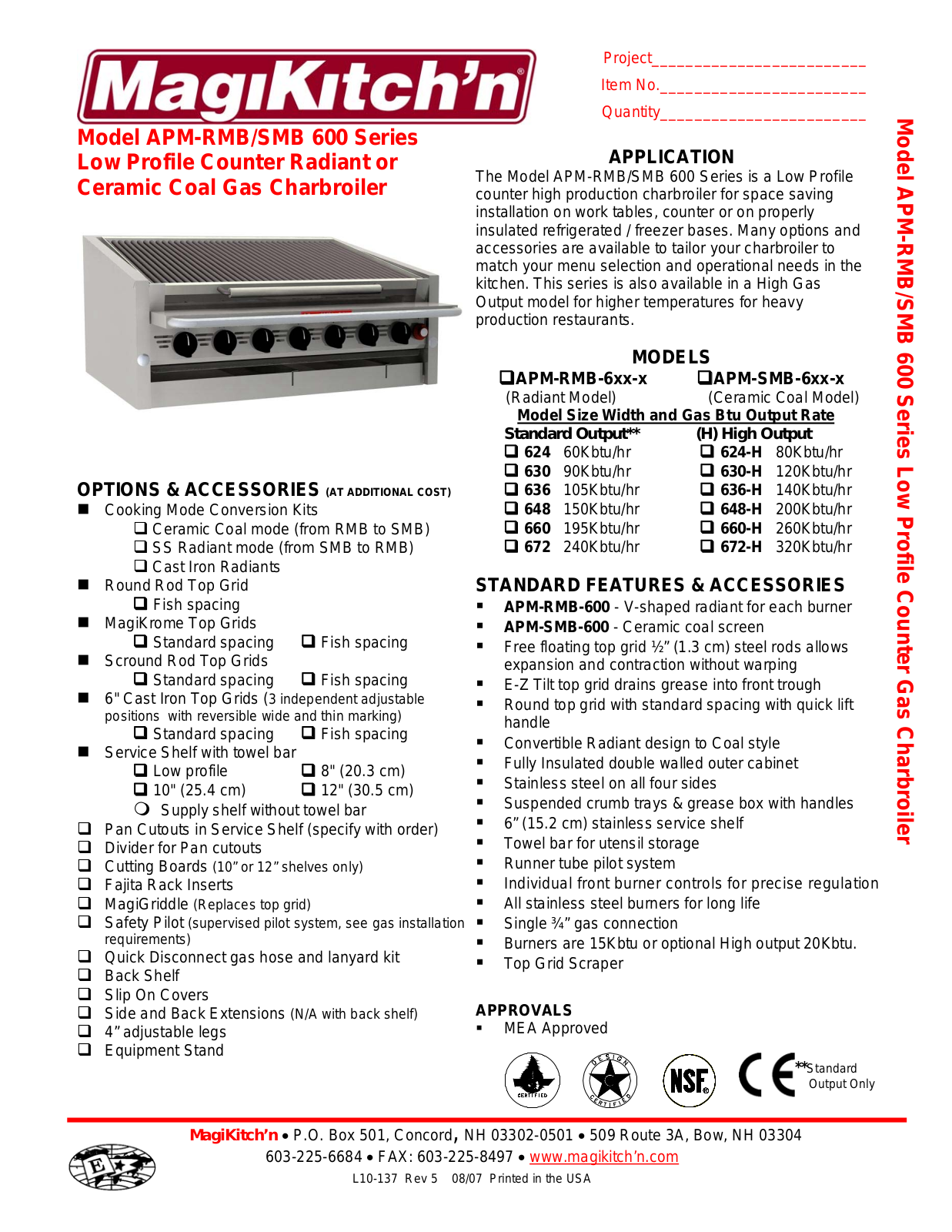 Magikitchn Apm-smb 600, Apm-rmb 600 Specification Data