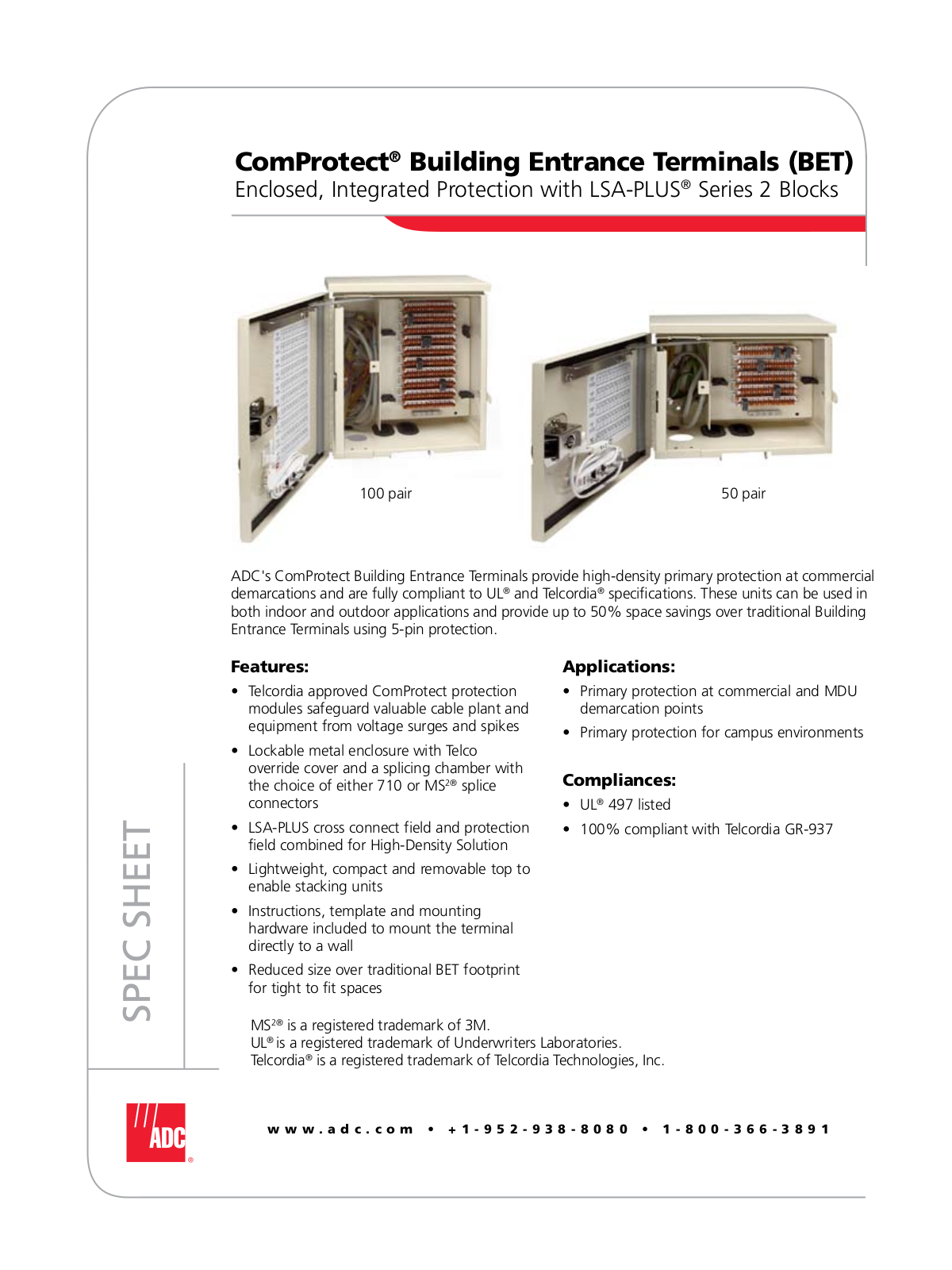 ADC ComProtect Building Entrance Terminals BET User Manual