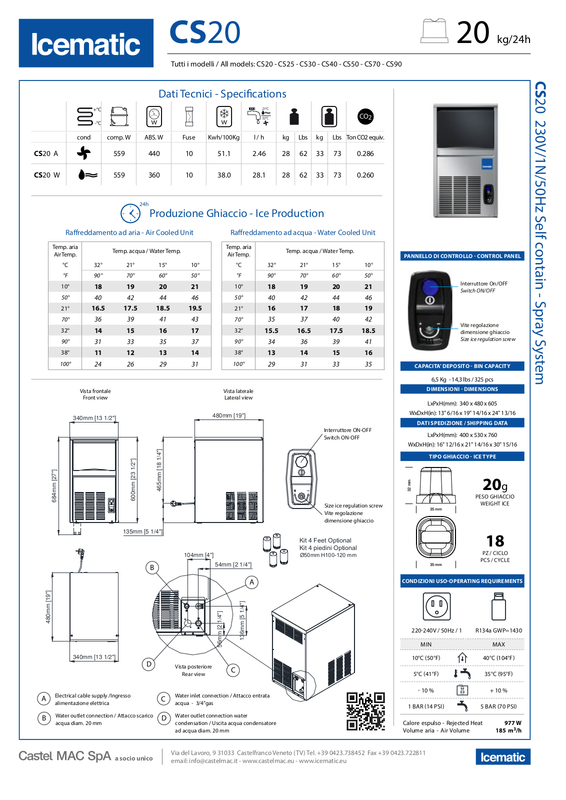 Icematic CS20 W, CS20 A Datasheet