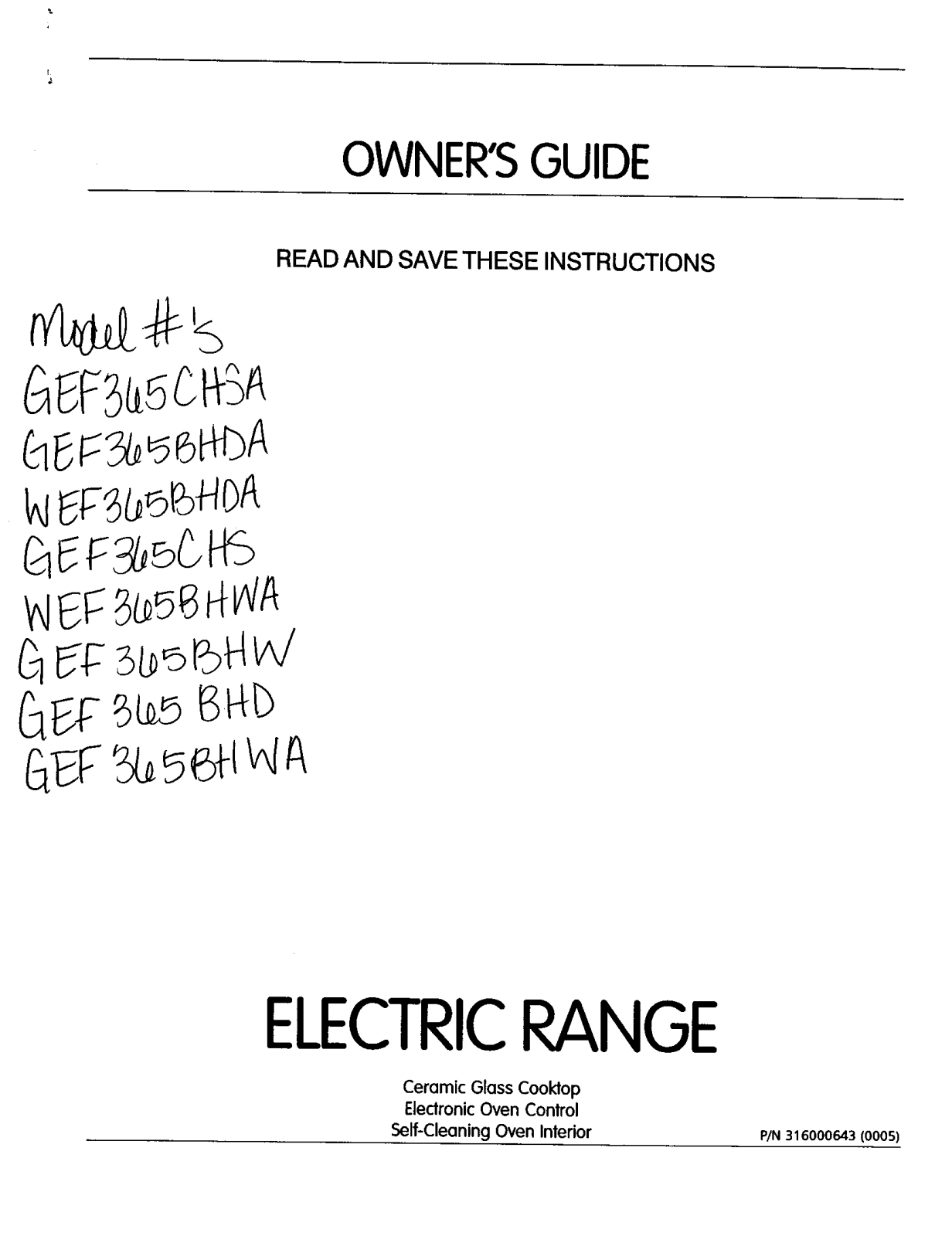 Frigidaire GEF365BHWA, GEF365BHDA Owner’s Manual