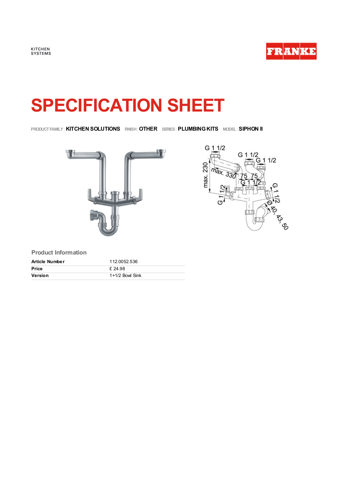 Franke Foodservice SIPHON II User Manual