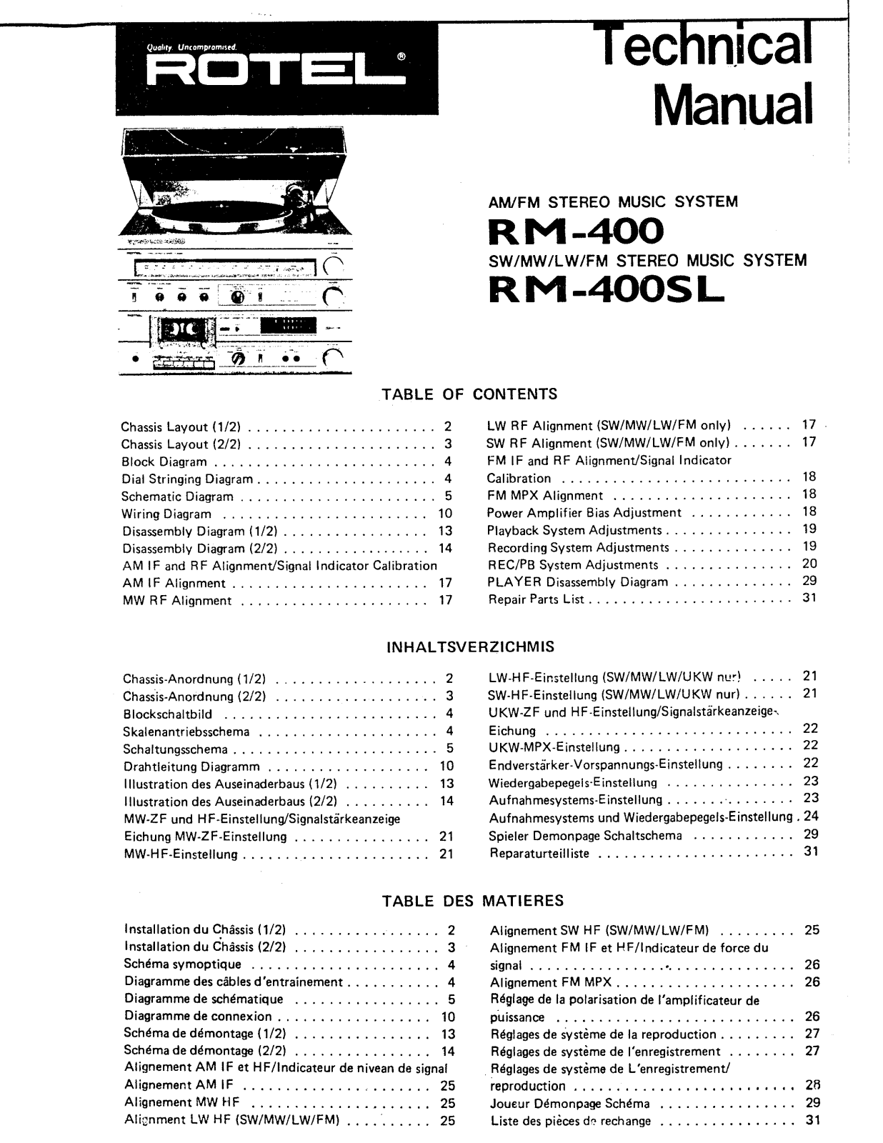 Rotel RM-400-SL, RM-400 Service manual