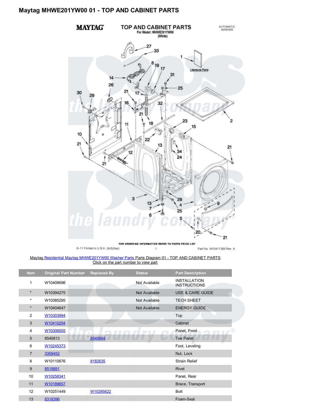 Maytag MHWE201YW00 Parts Diagram