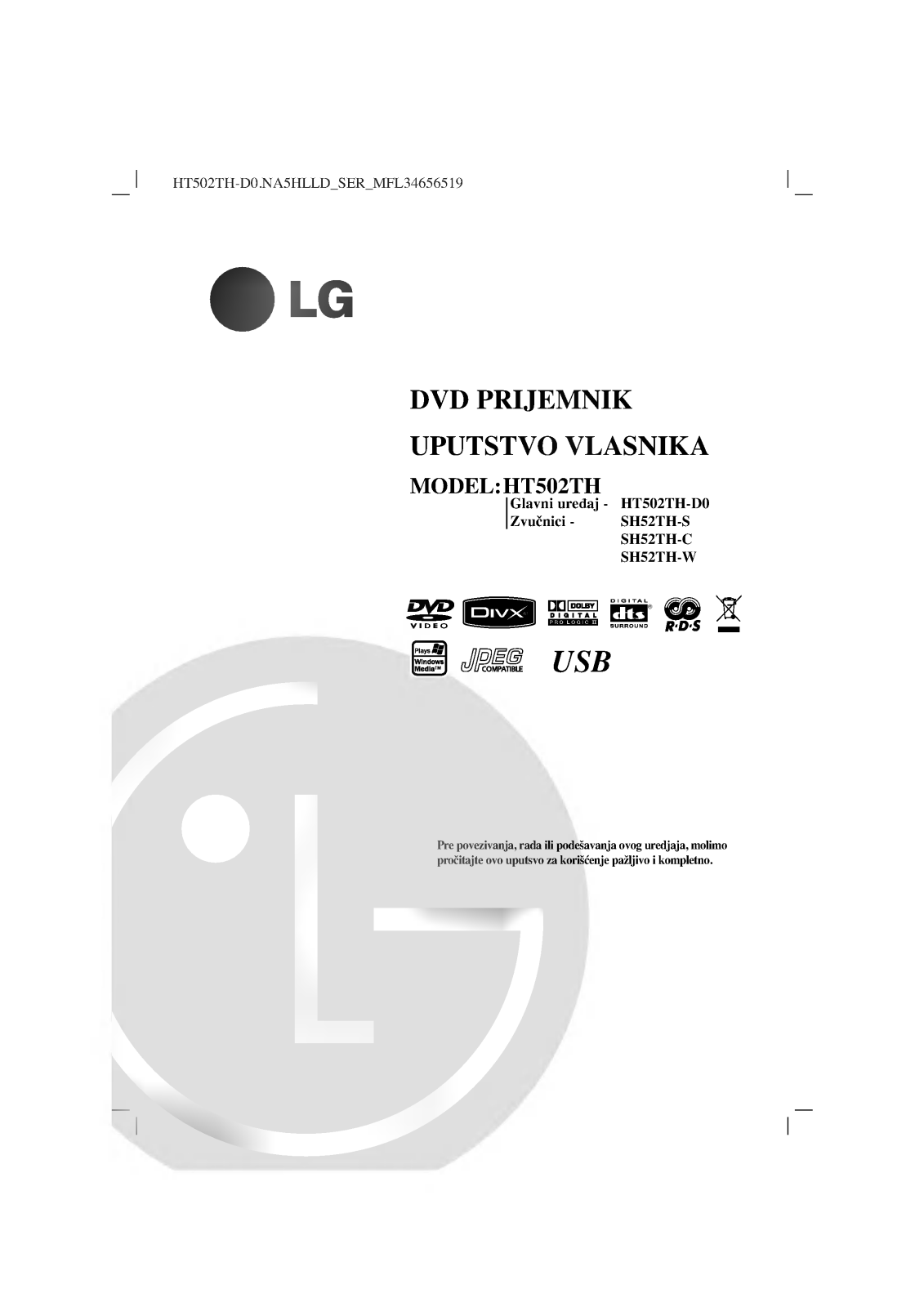 LG HT502TH-D0 Owner's Manual