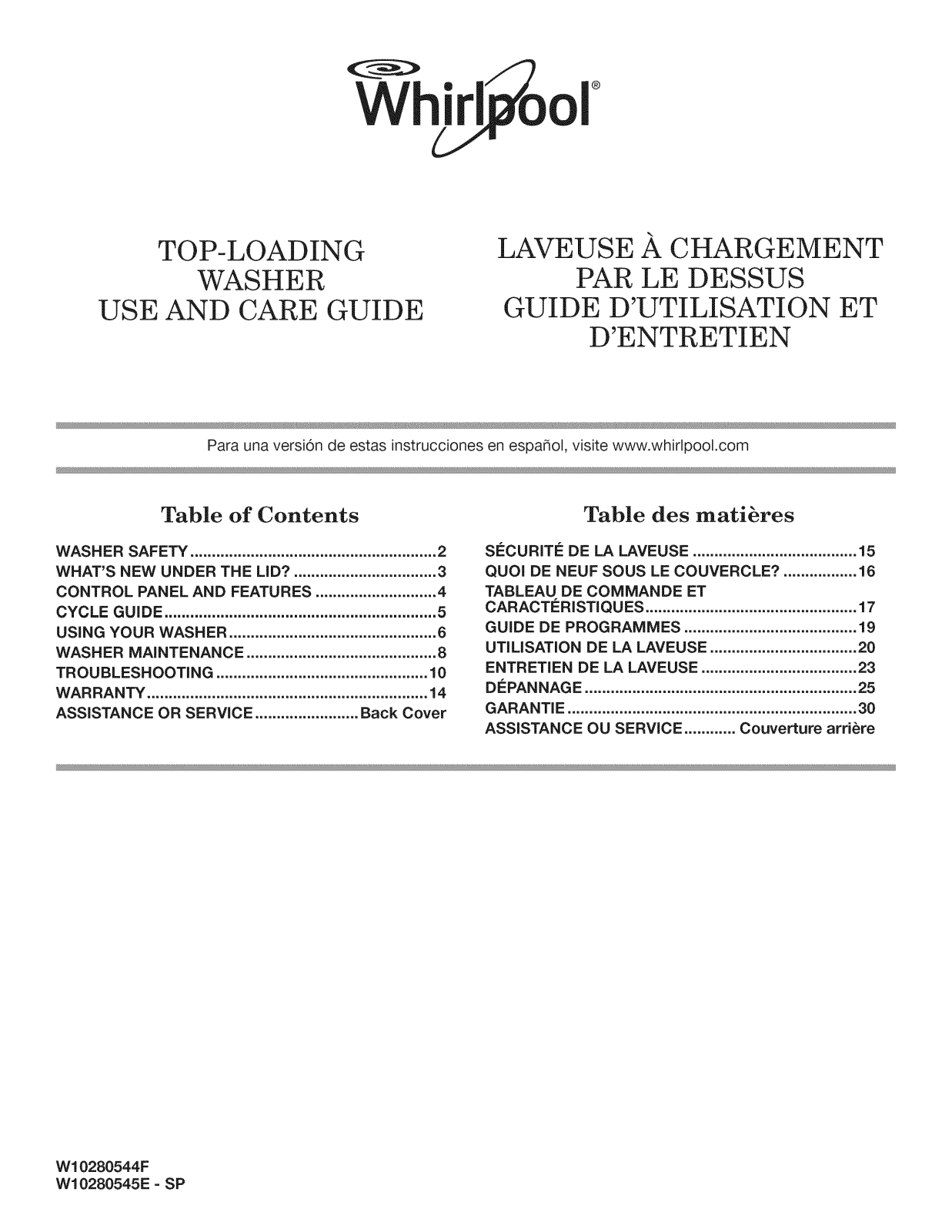 Whirlpool WTW4930XW3, WTW4930XW1, WTW4930XW0, WTW4910XQ3, WTW4910XQ1 Owner’s Manual