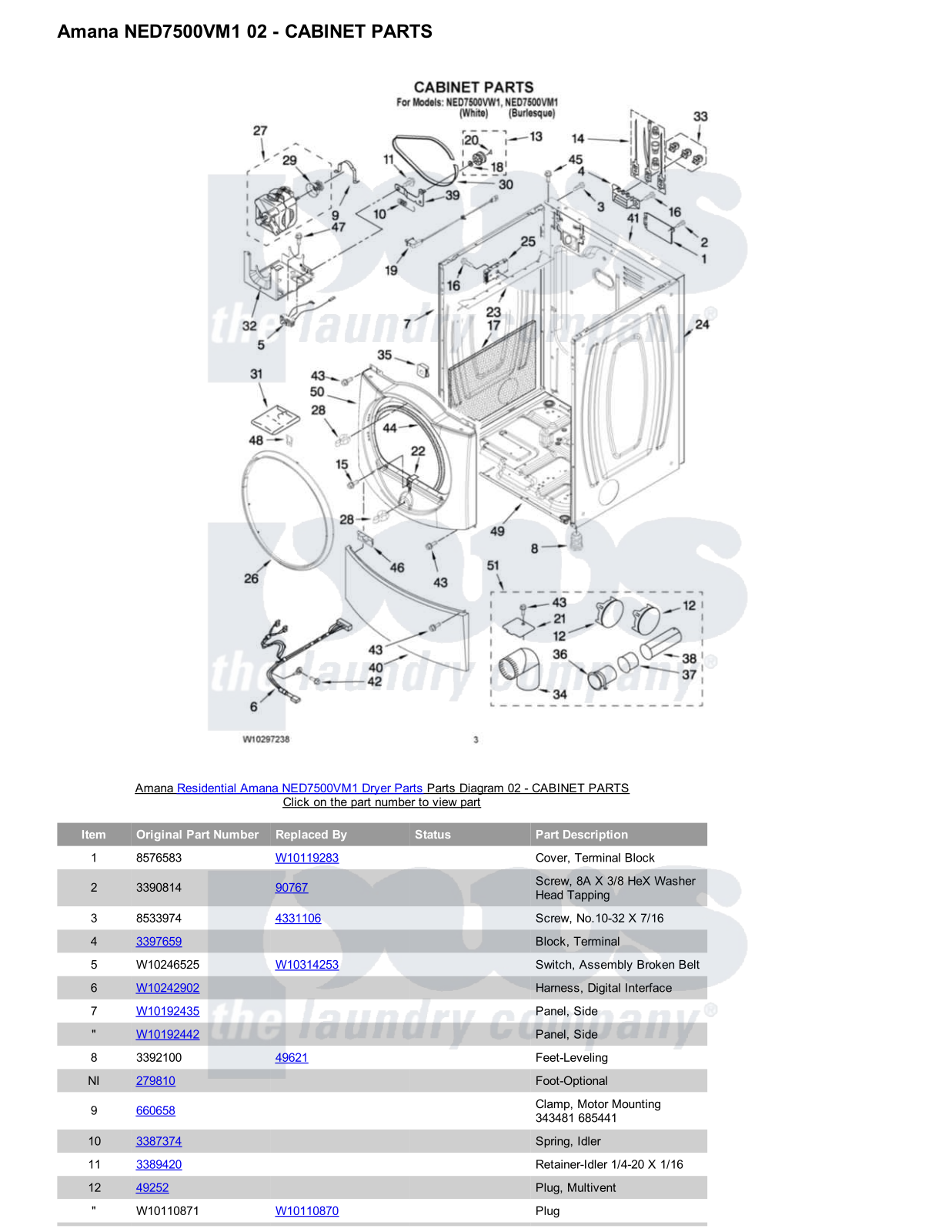 Amana NED7500VM1 Parts Diagram
