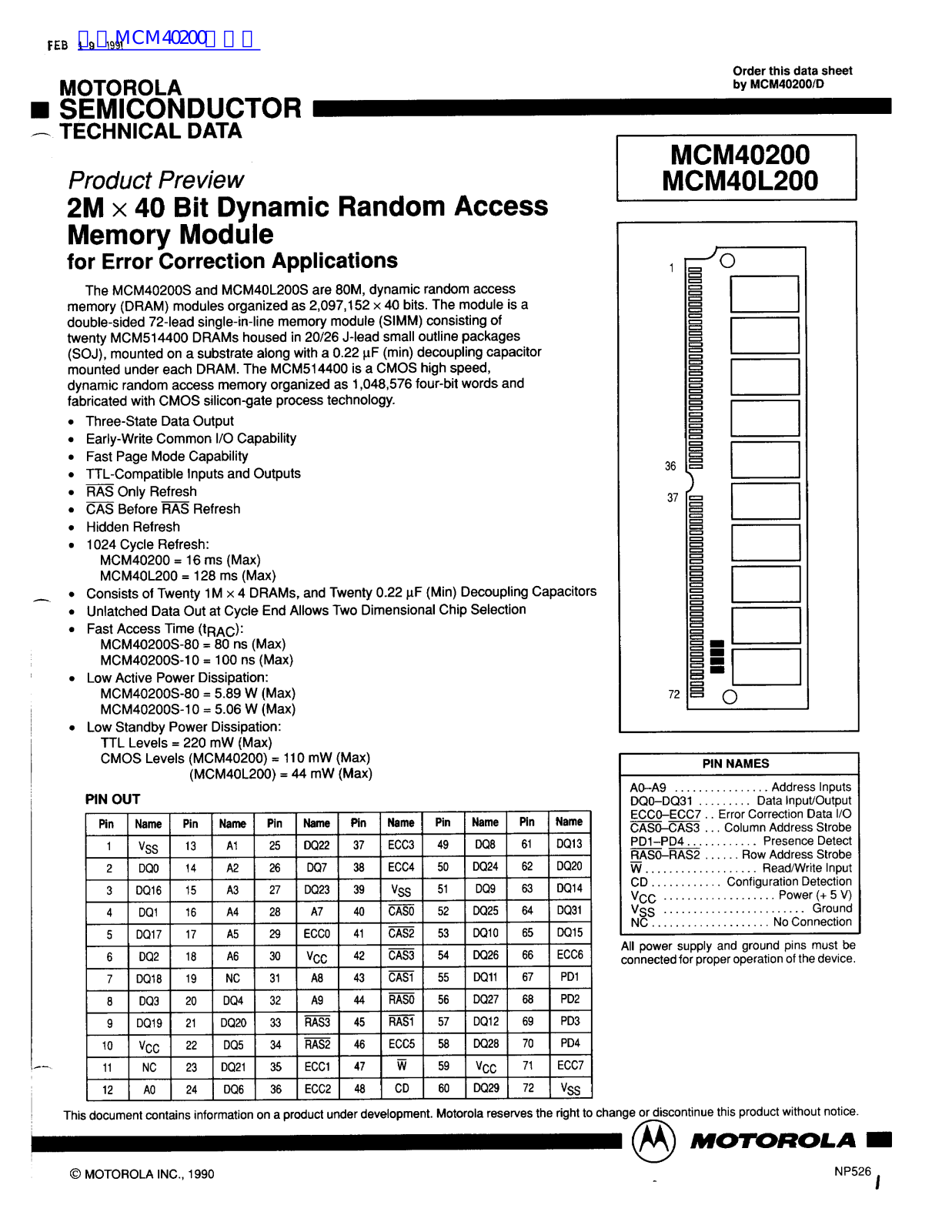 MOTOROLA MCM40200, MCM40L200 Technical data