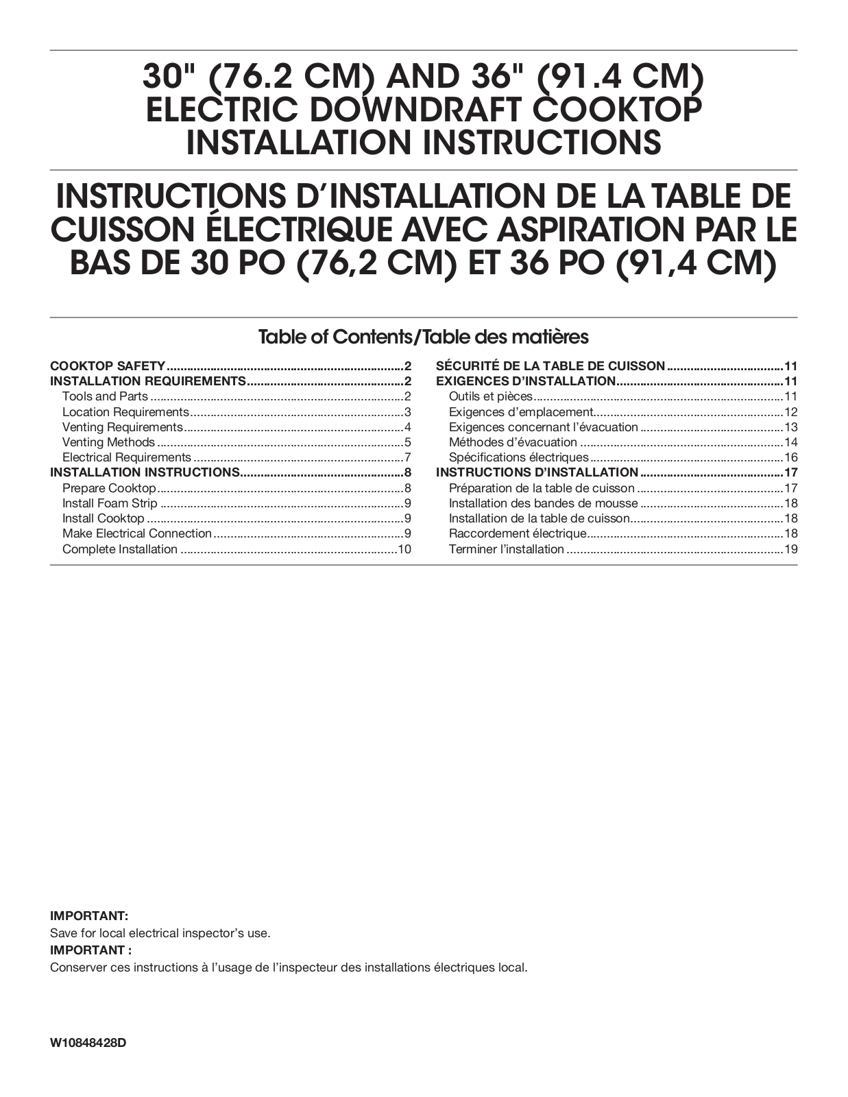 KitchenAid KCED606GBL, KCED600GBL, KCED600GSS, KCED606GSS Installation Instructions