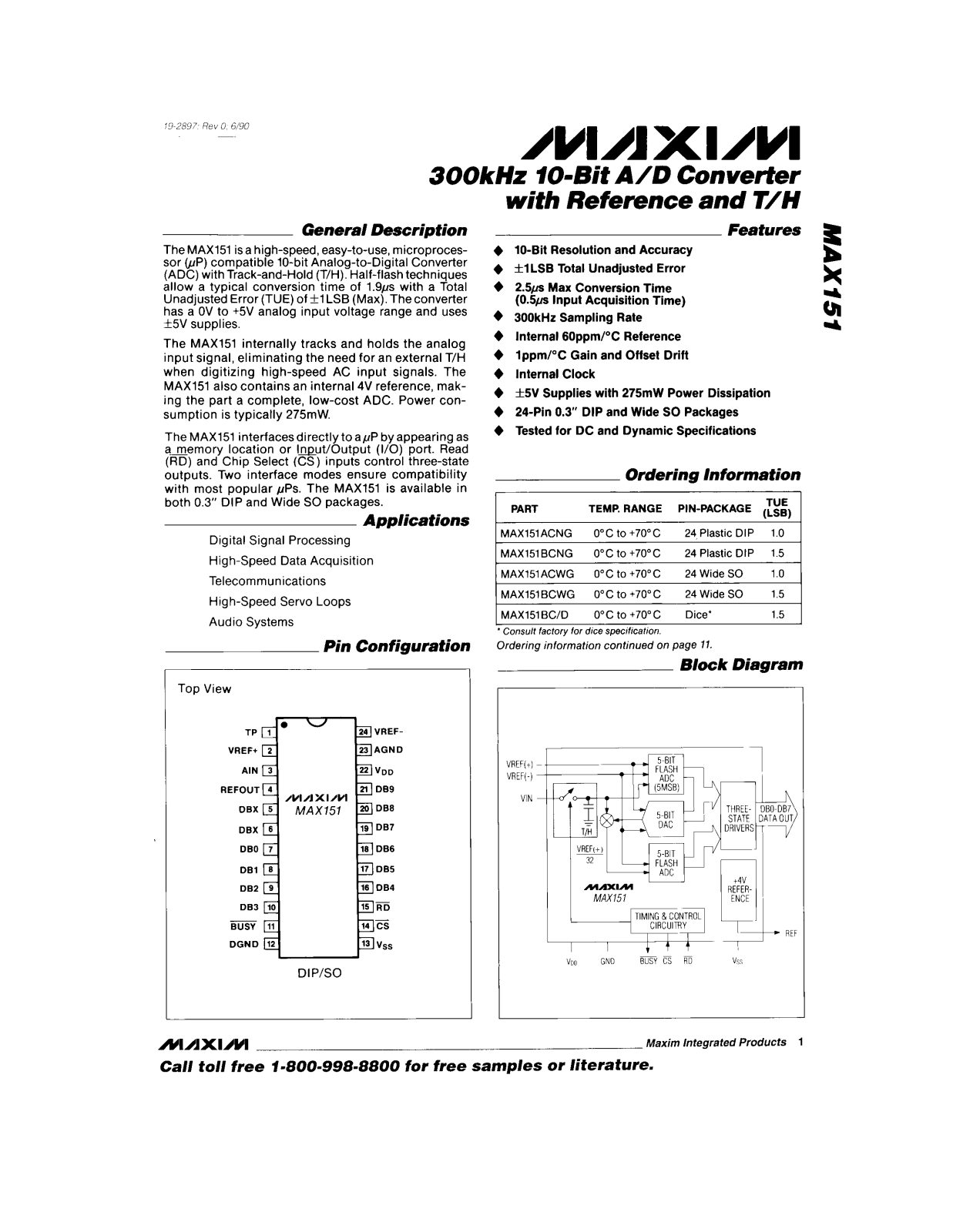 Maxim MAX151ACWG, MAX151ACNG, MAX151BMRG, MAX151BEWG, MAX151AMRG Datasheet